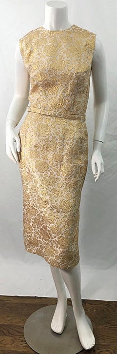 1950s Sa'Bett of California Demi Couture Gold Silk Brocade Vintage 50s Dress