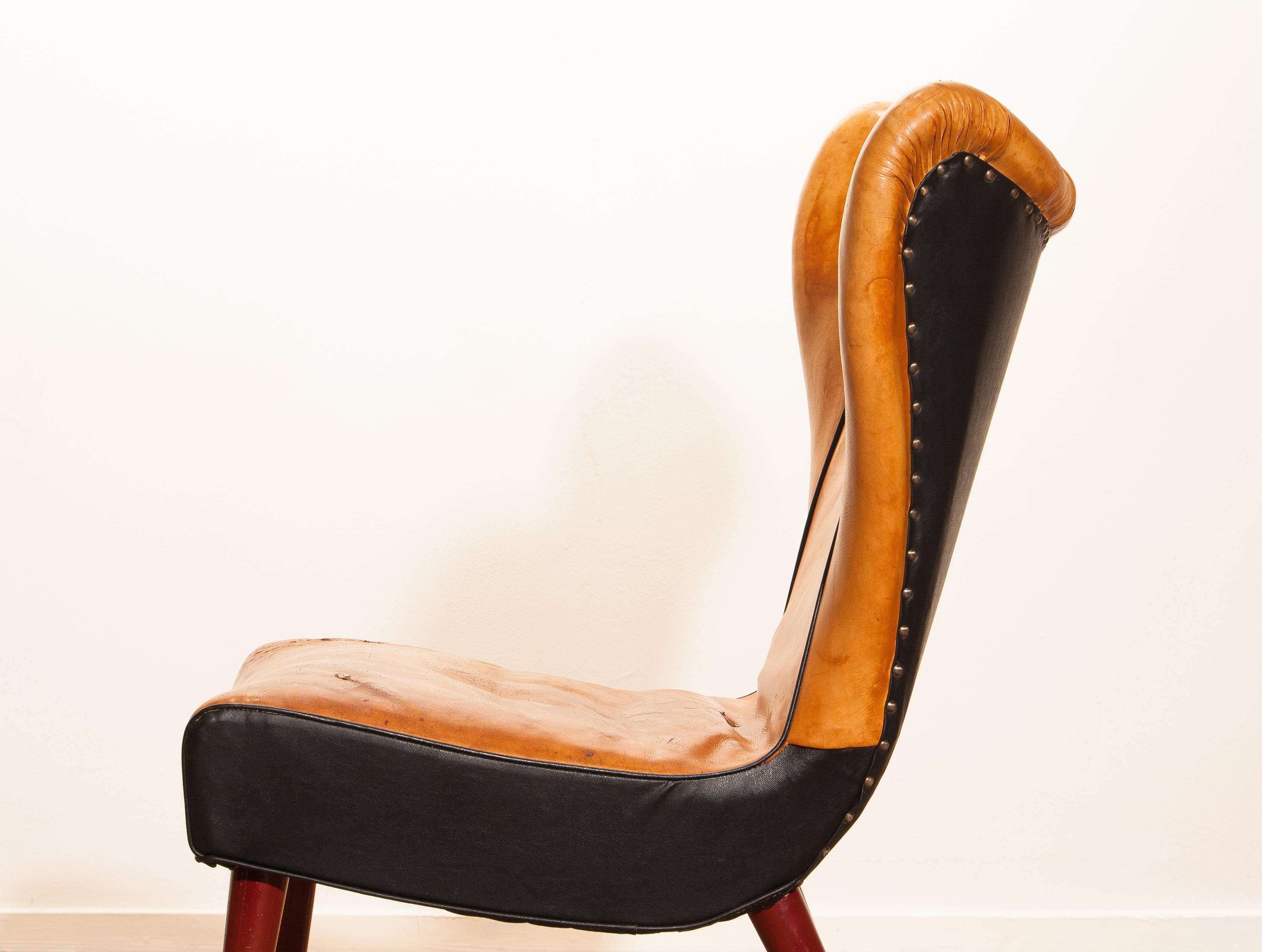 1950s Saddle Leather Danish Wingback Chair 5