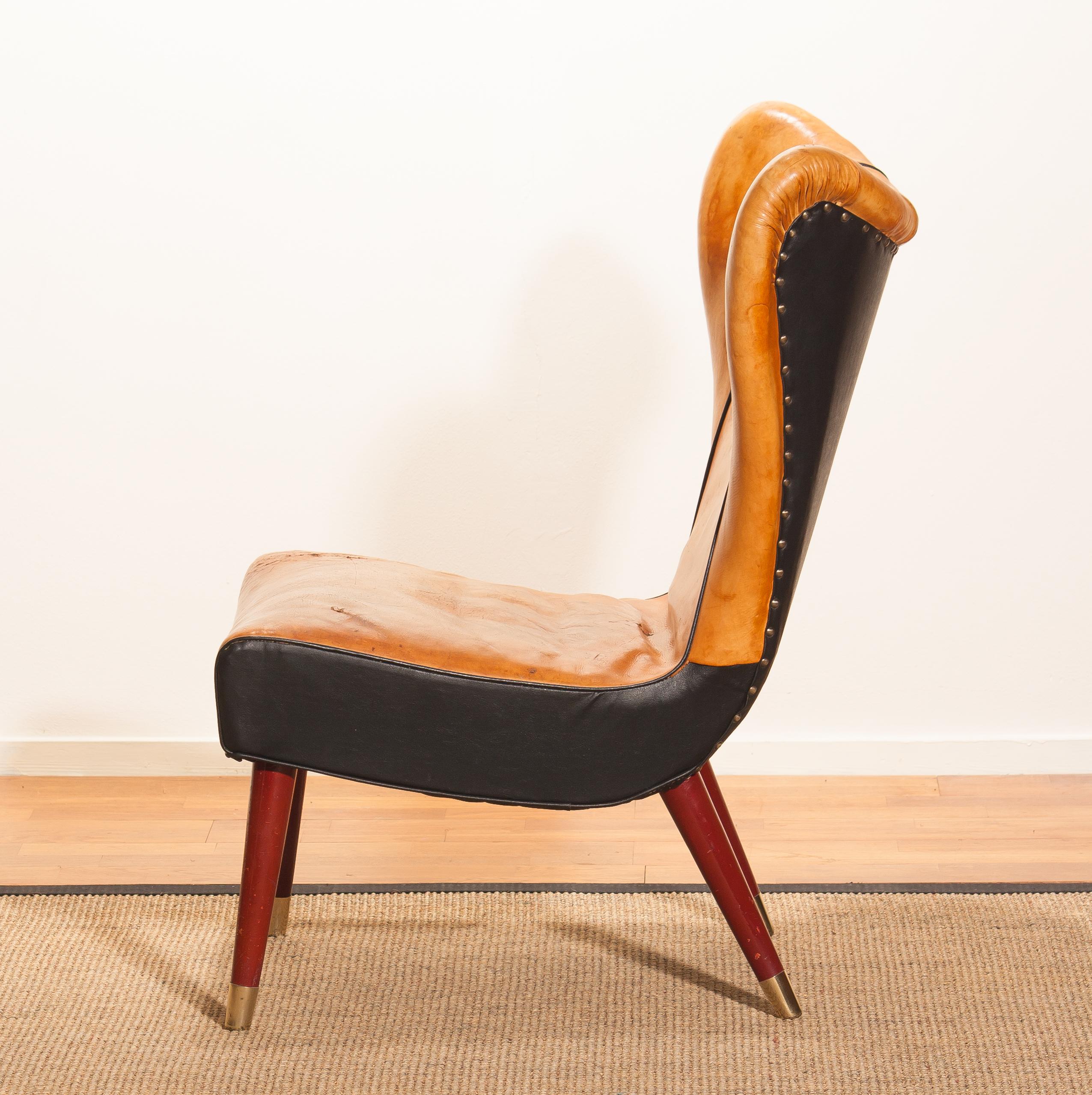 1950s Saddle Leather Danish Wingback Chair 6