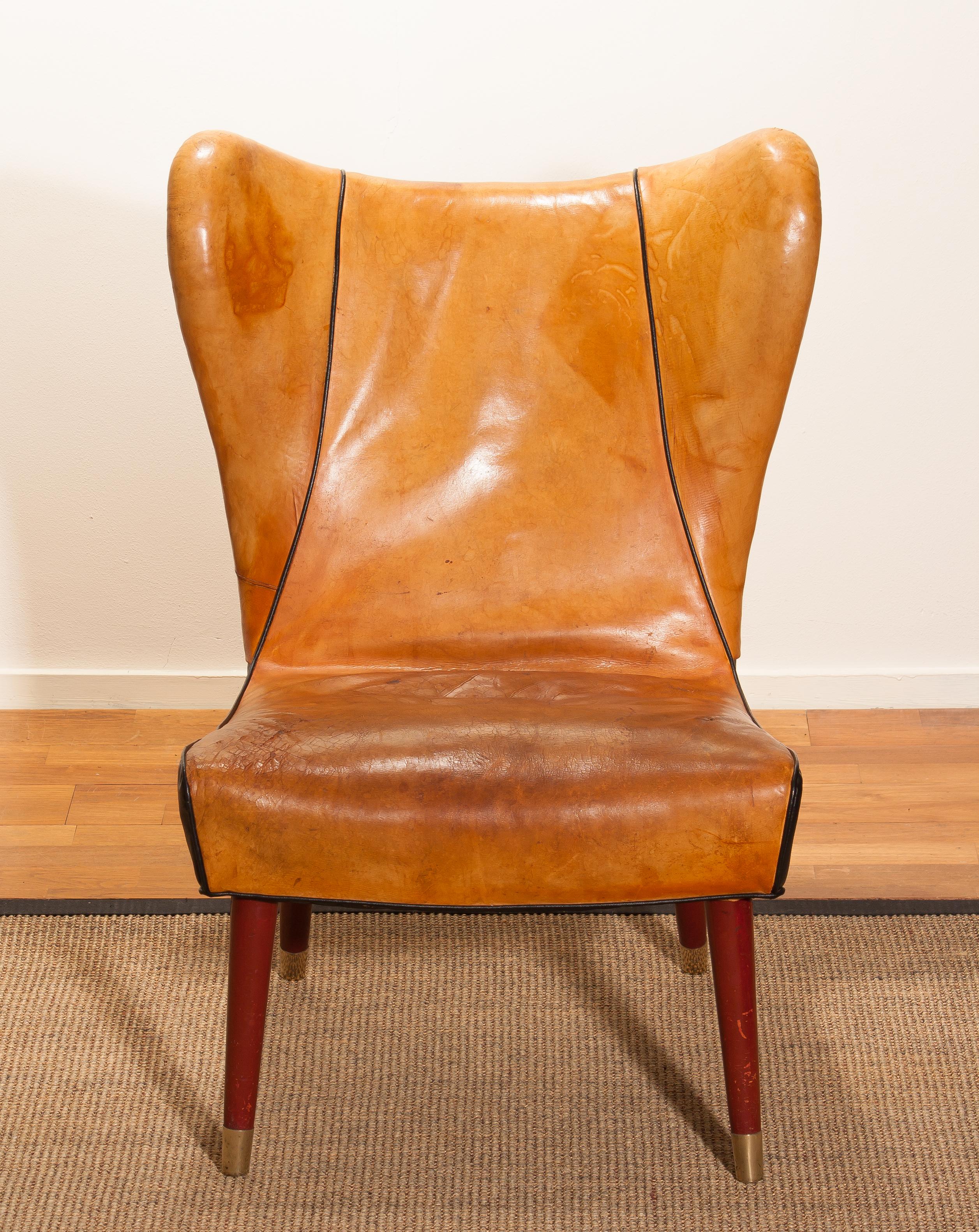 1950s Saddle Leather Danish Wingback Chair 7