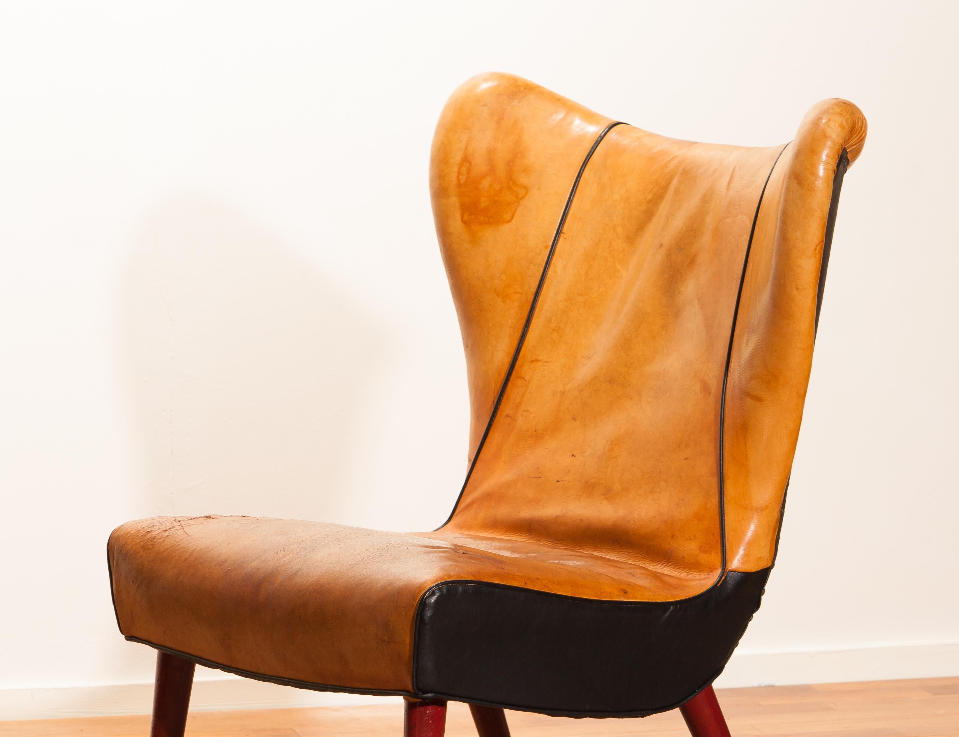 1950s Saddle Leather Danish Wingback Chair 8
