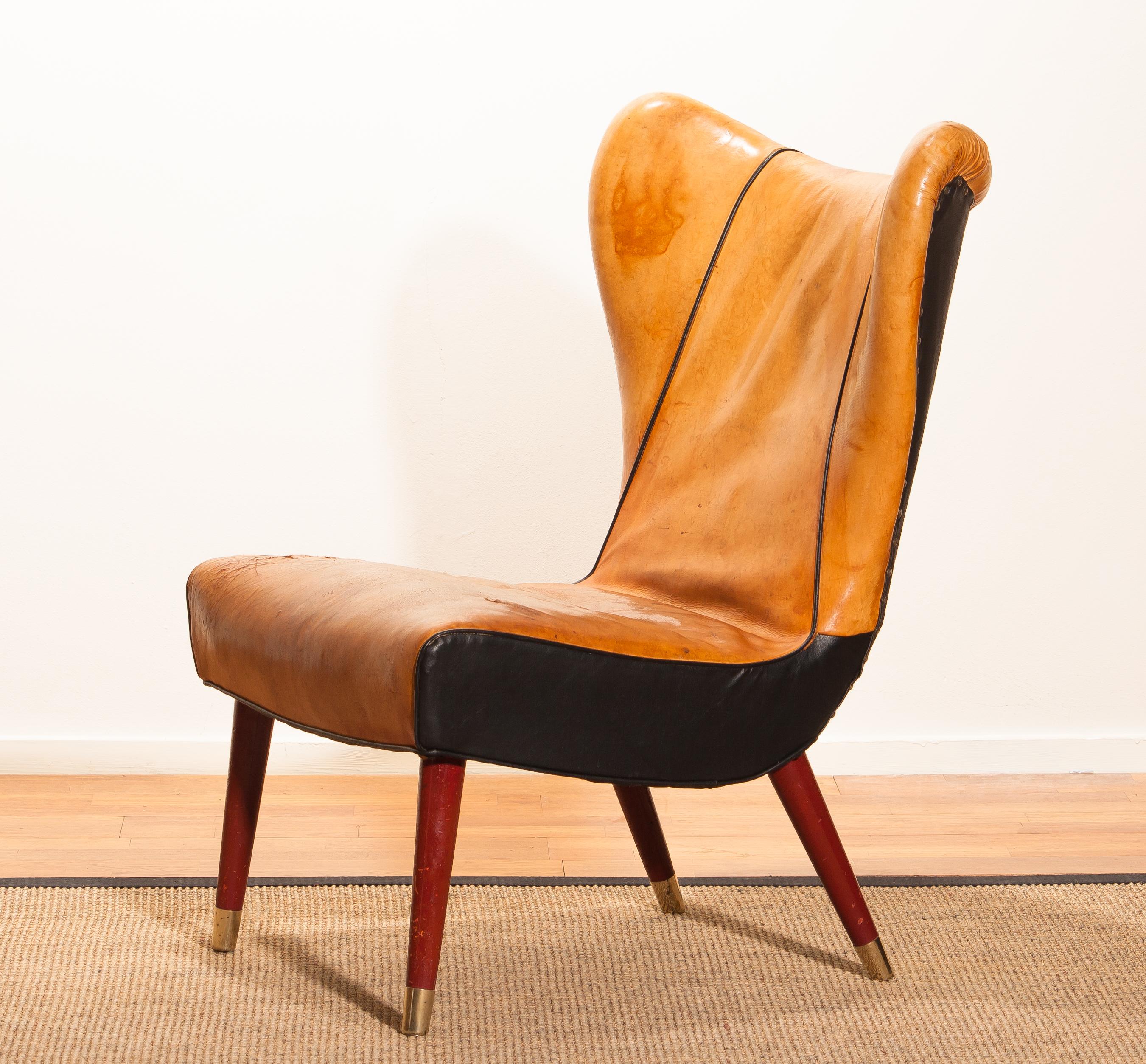 1950s Saddle Leather Danish Wingback Chair 9