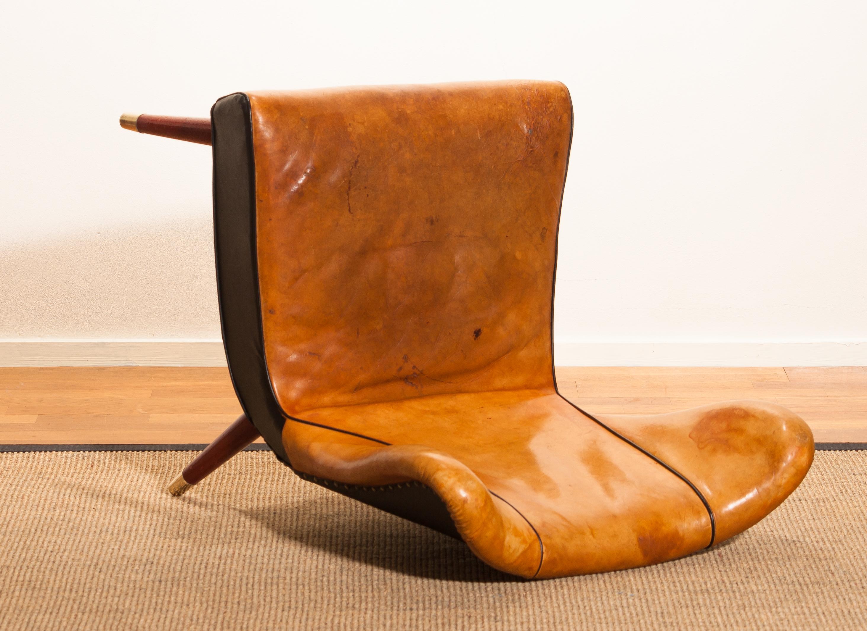 1950s Saddle Leather Danish Wingback Chair 10
