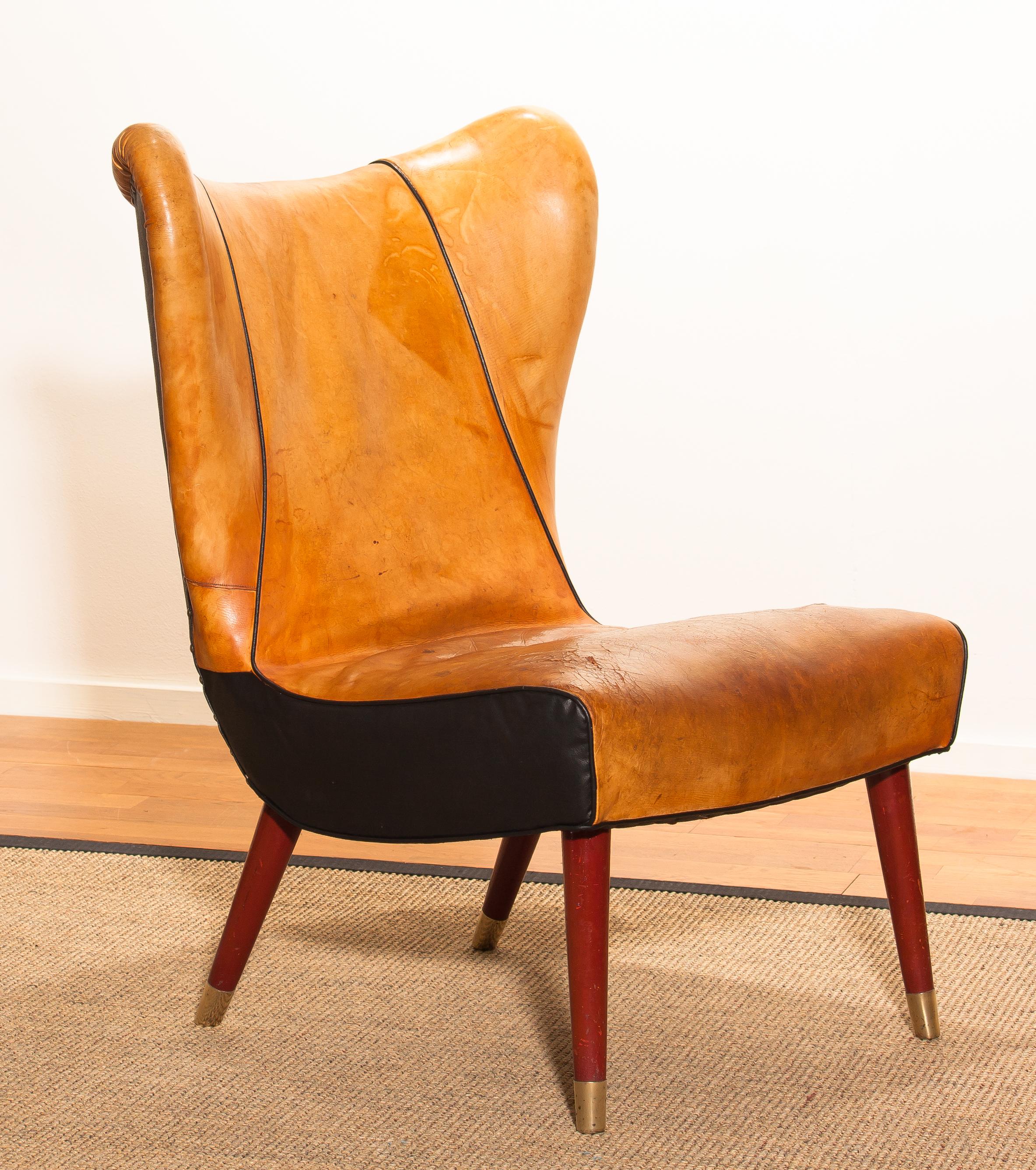 Mid-Century Modern 1950s Saddle Leather Danish Wingback Chair