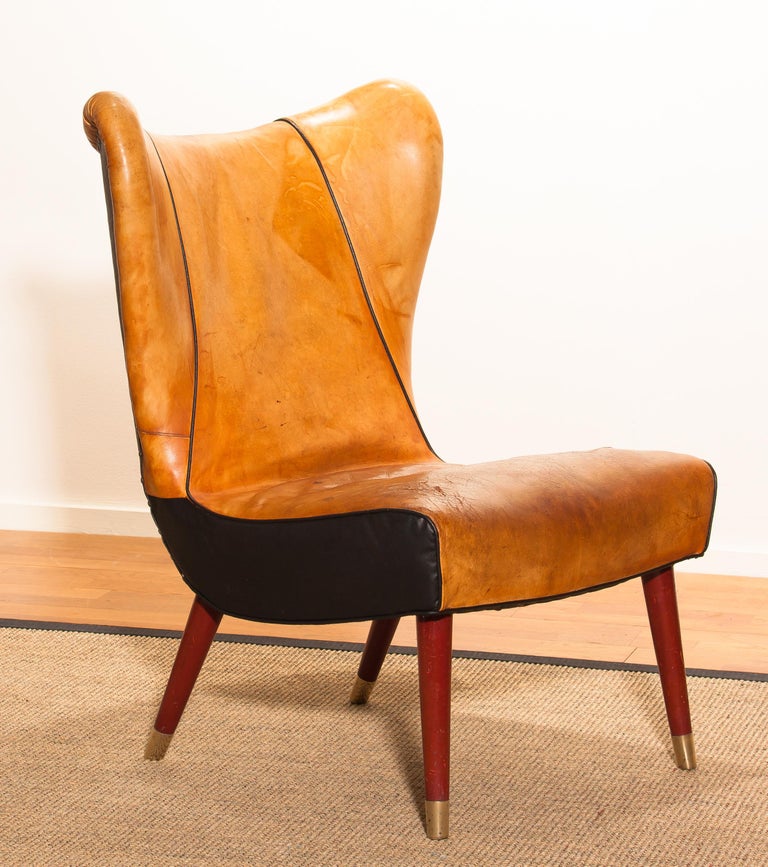1950s Saddle Leather Danish Wingback Chair at 1stdibs
