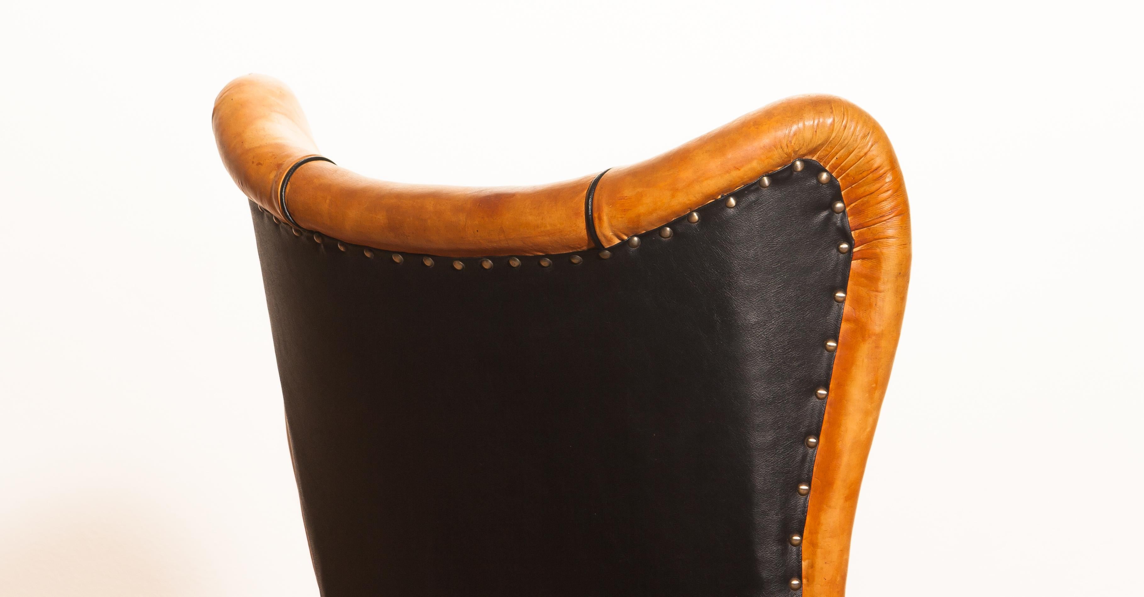 Mid-20th Century 1950s Saddle Leather Danish Wingback Chair