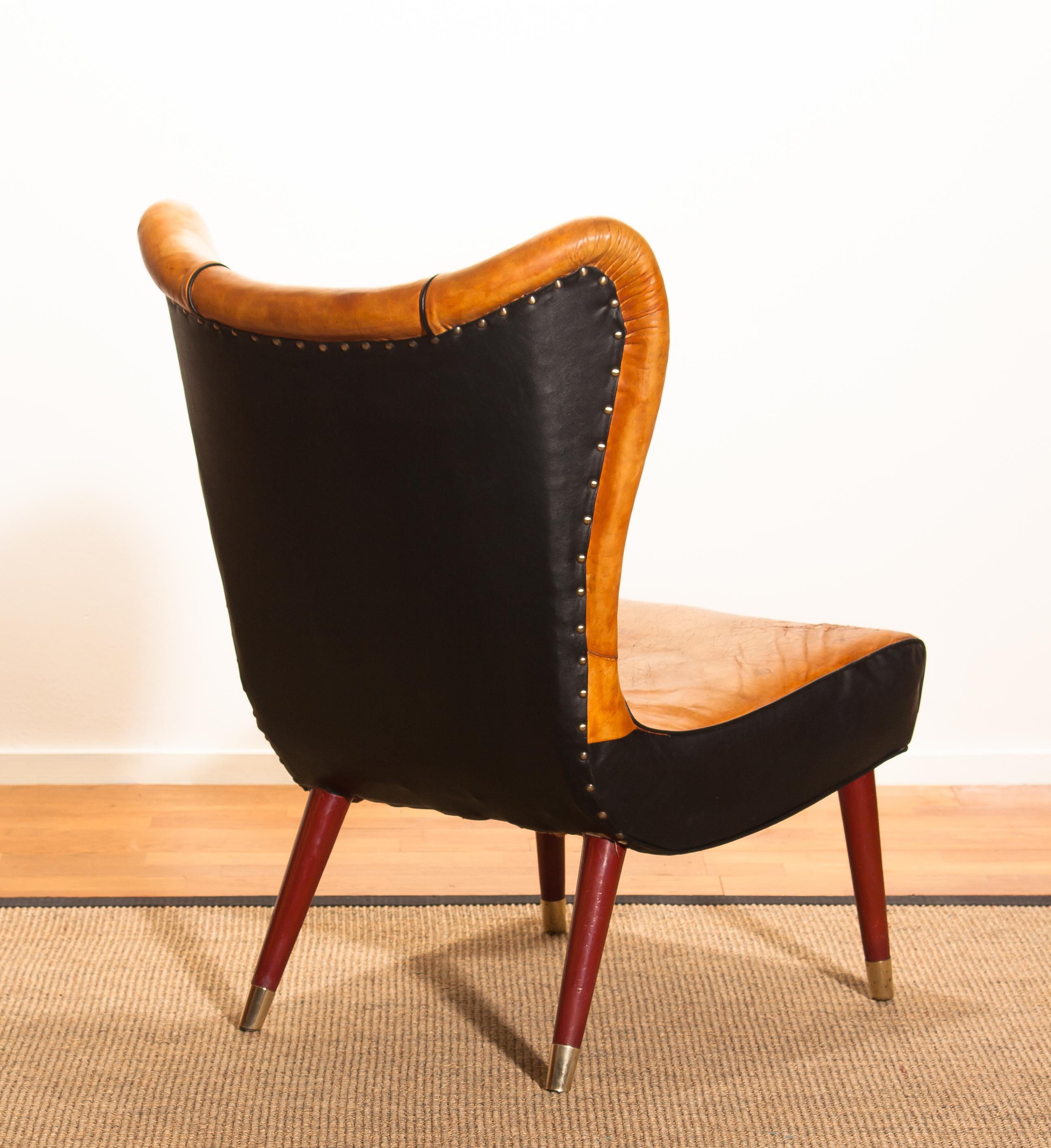 1950s Saddle Leather Danish Wingback Chair 1