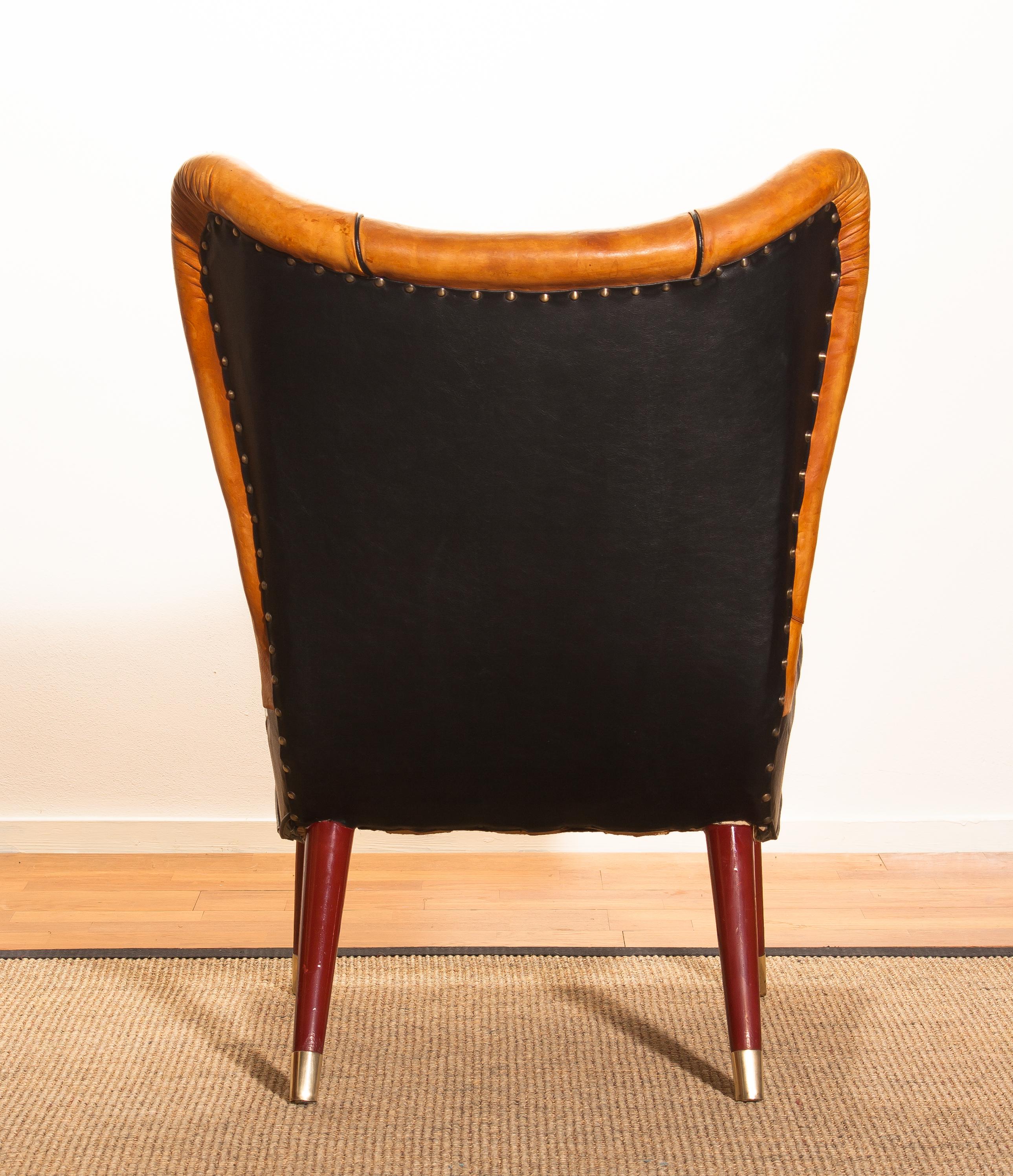 1950s Saddle Leather Danish Wingback Chair 2