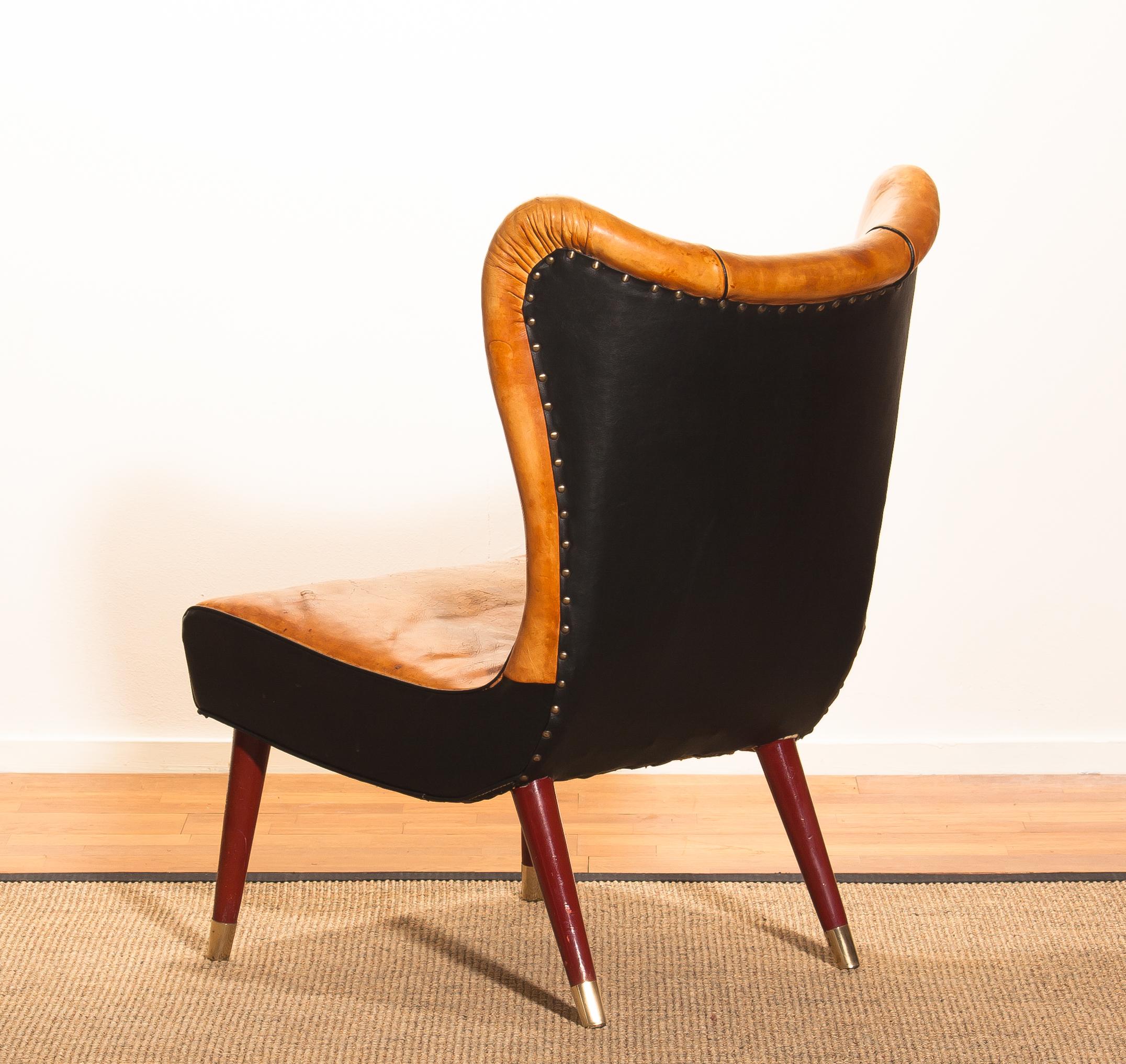 1950s Saddle Leather Danish Wingback Chair 3