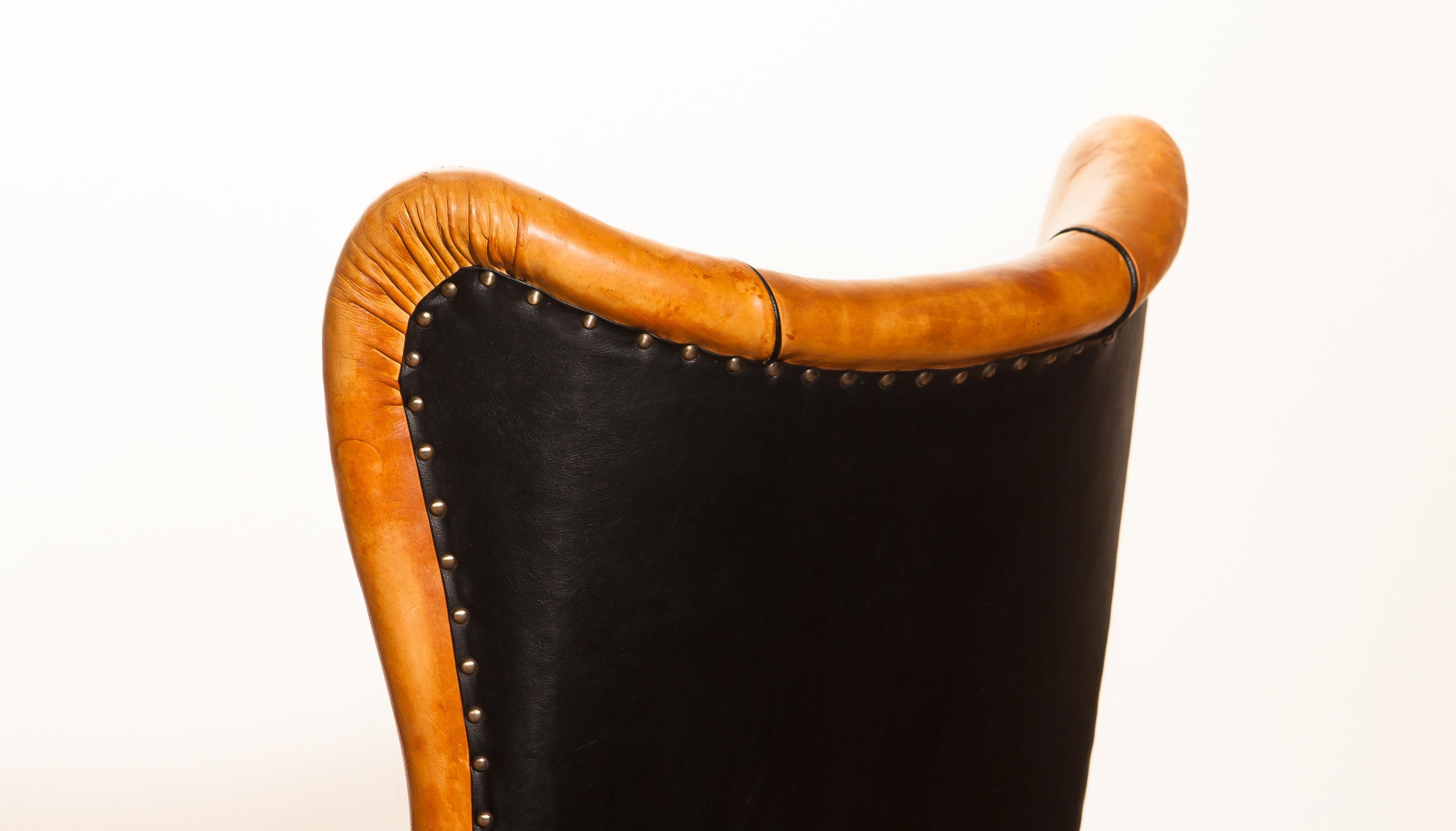 1950s Saddle Leather Danish Wingback Chair 4