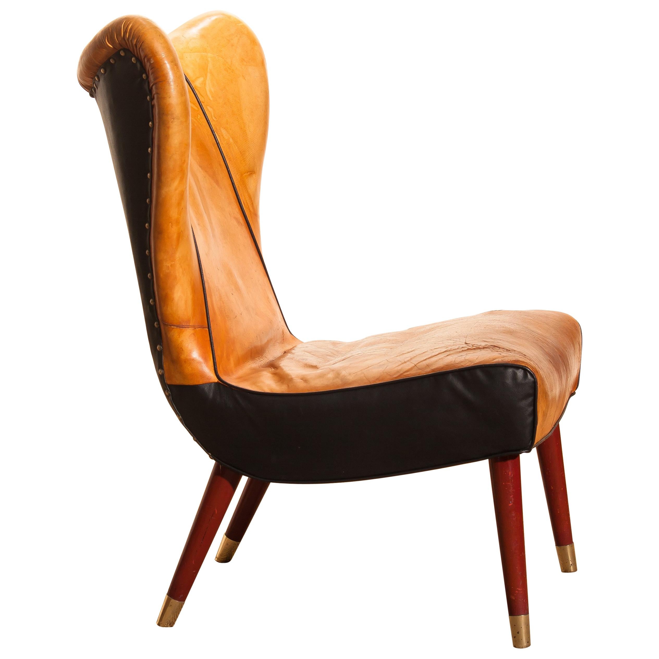 1950s Saddle Leather Danish Wingback Chair