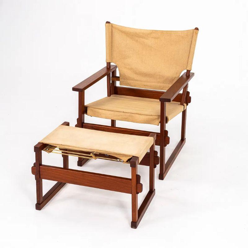 Modern 1950s Safari Lounge Chair & Ottoman in Canvas by Poul Hundevad For Sale