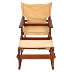 1950s Safari Lounge Chair & Ottoman in Canvas by Poul Hundevad