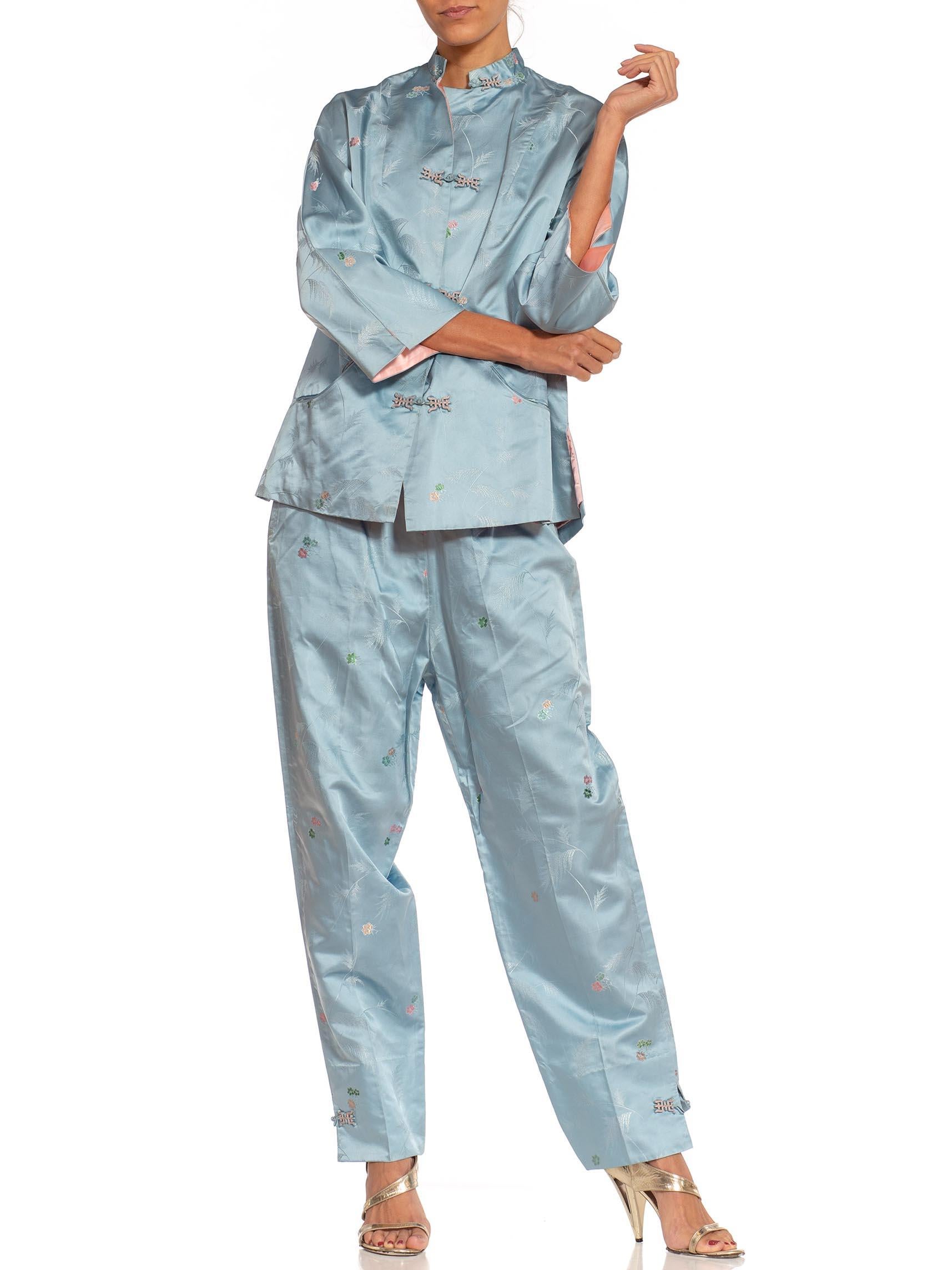 Pyjama lounge en soie jacquard asiatique SAKS 5TH AVE des années 1950 en vente 2