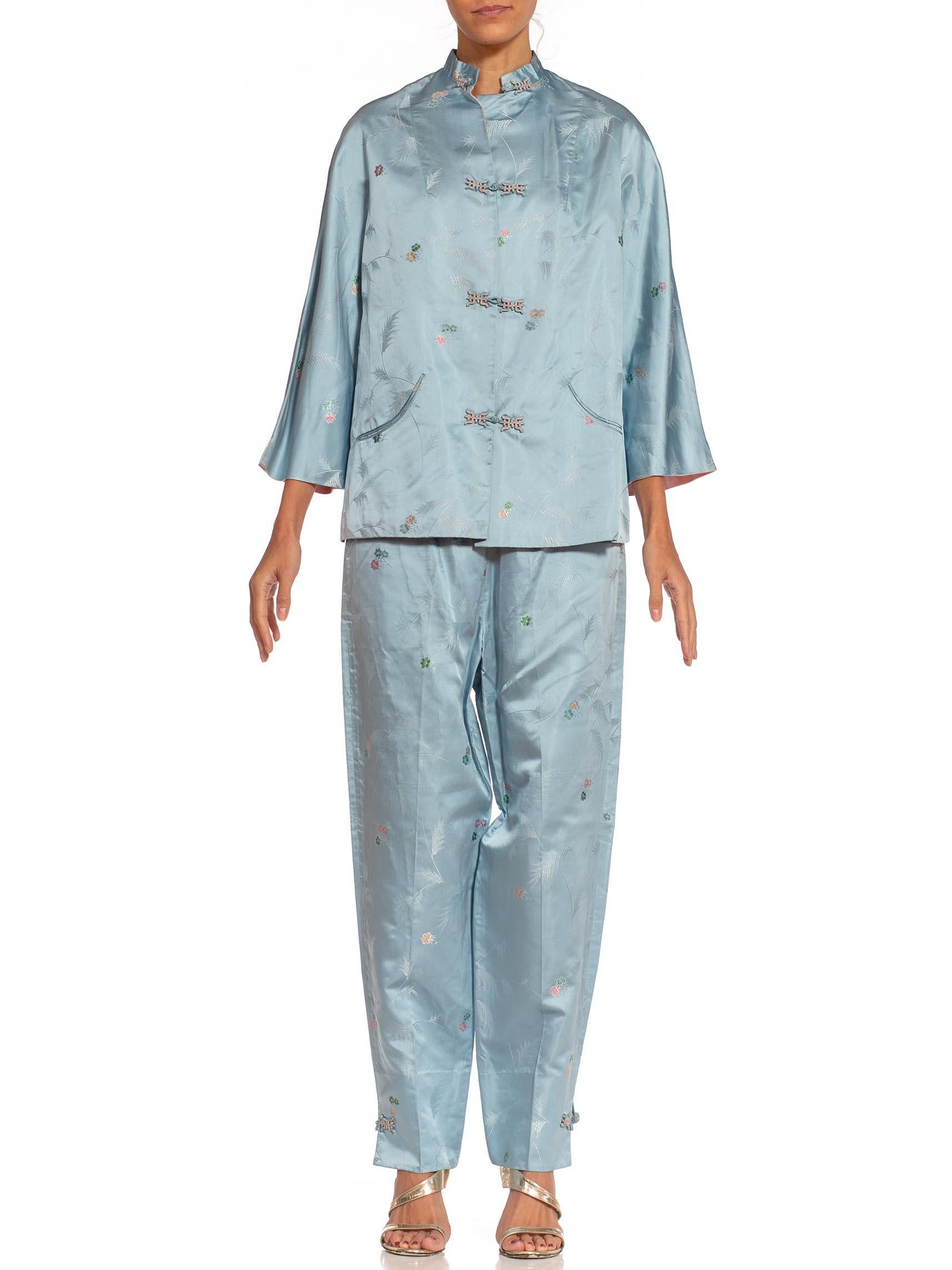 Pyjama lounge en soie jacquard asiatique SAKS 5TH AVE des années 1950 en vente 4