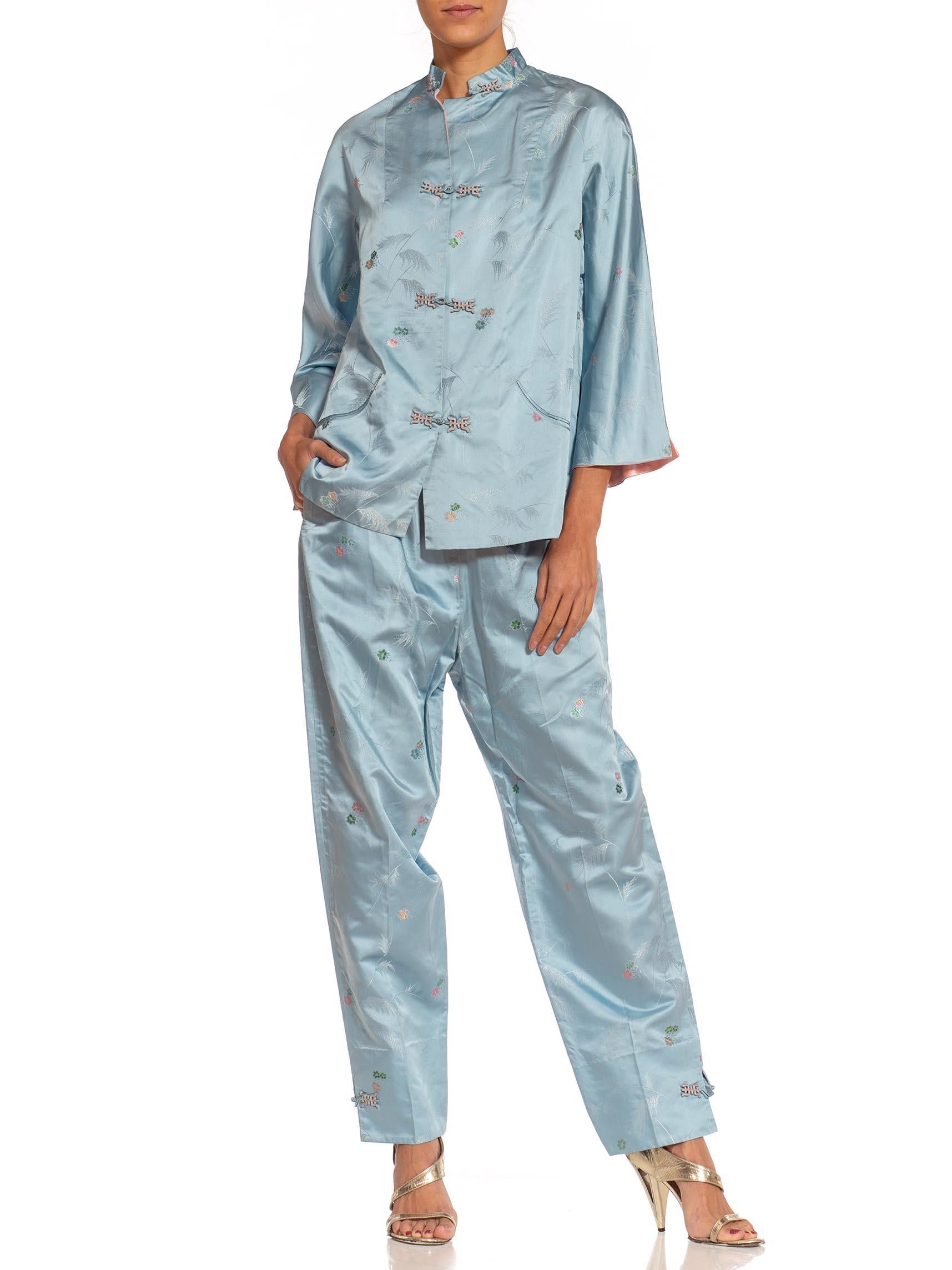 1950S Saks 5Th Ave Asian Silk Jacquard Lounge Pajamas For Sale 2