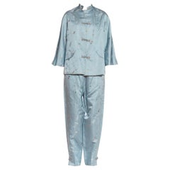 Pyjama lounge en soie jacquard asiatique SAKS 5TH AVE des années 1950