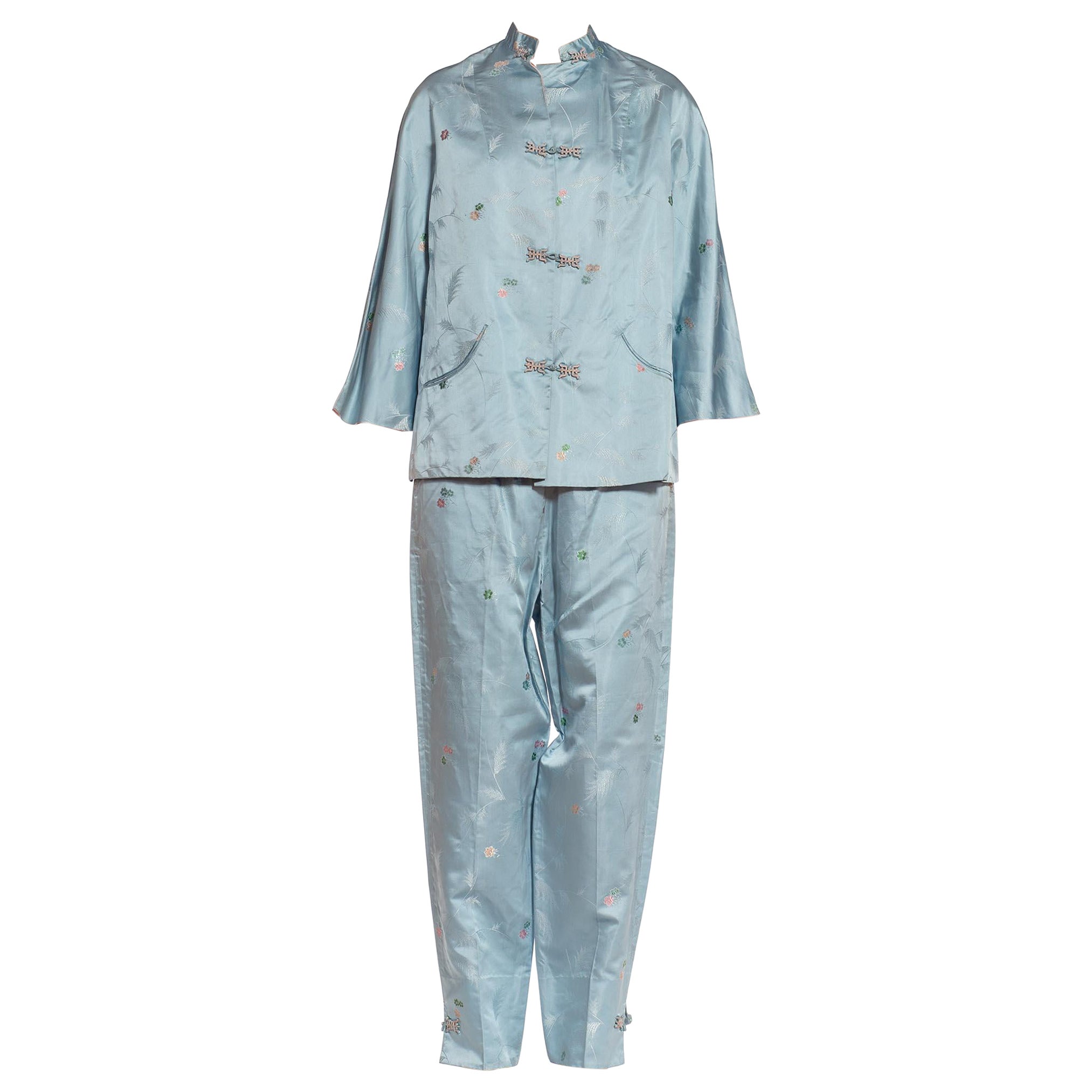 1950S SAKS 5TH AVE Asian Silk Jacquard Lounge Pajamas