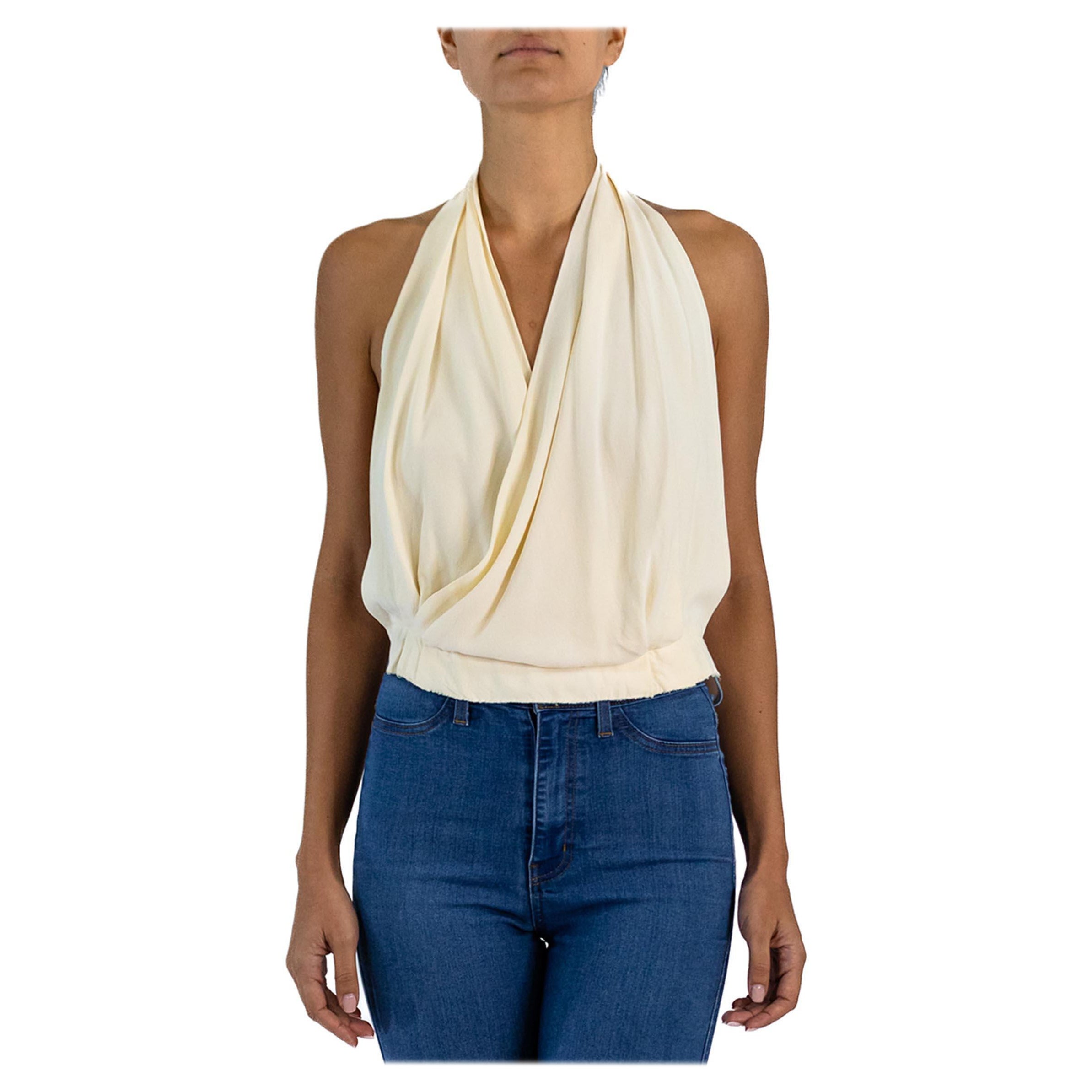 1950S SAKS Crepé de rayón crema Top sin mangas
