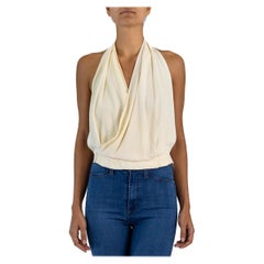 1950S SAKS Crepé de rayón crema Top sin mangas