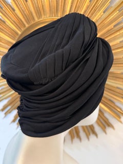 1950s Saks Fifth Avenue Black Silk Matte Jersey Draped and Knotted Turban