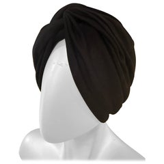 1950s Saks Fifth Avenue Black Silk Matte Jersey Draped and Knotted Turban