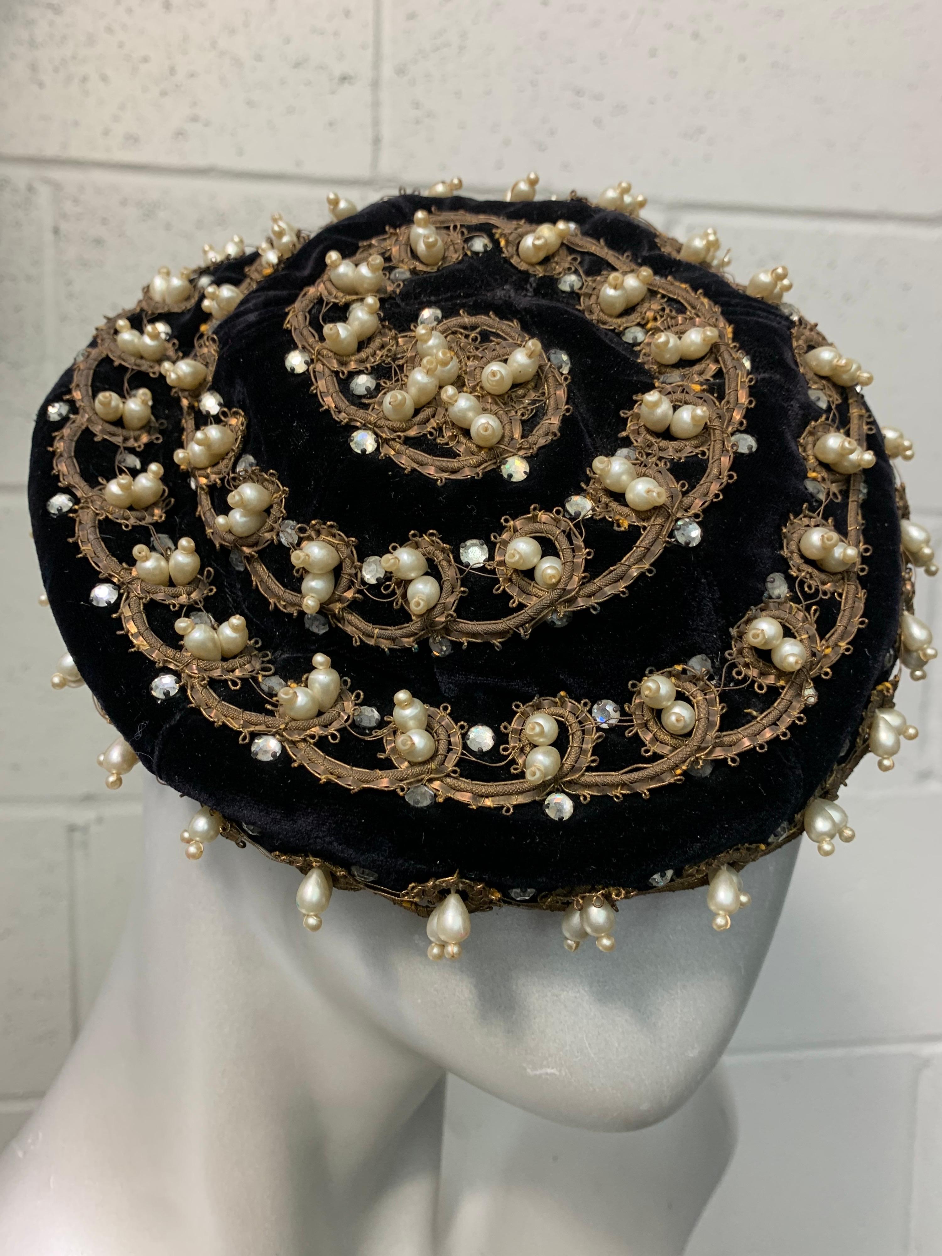 Black Velour Hat with Gold Applique Detail by Saks Fifth Avenue main image 0