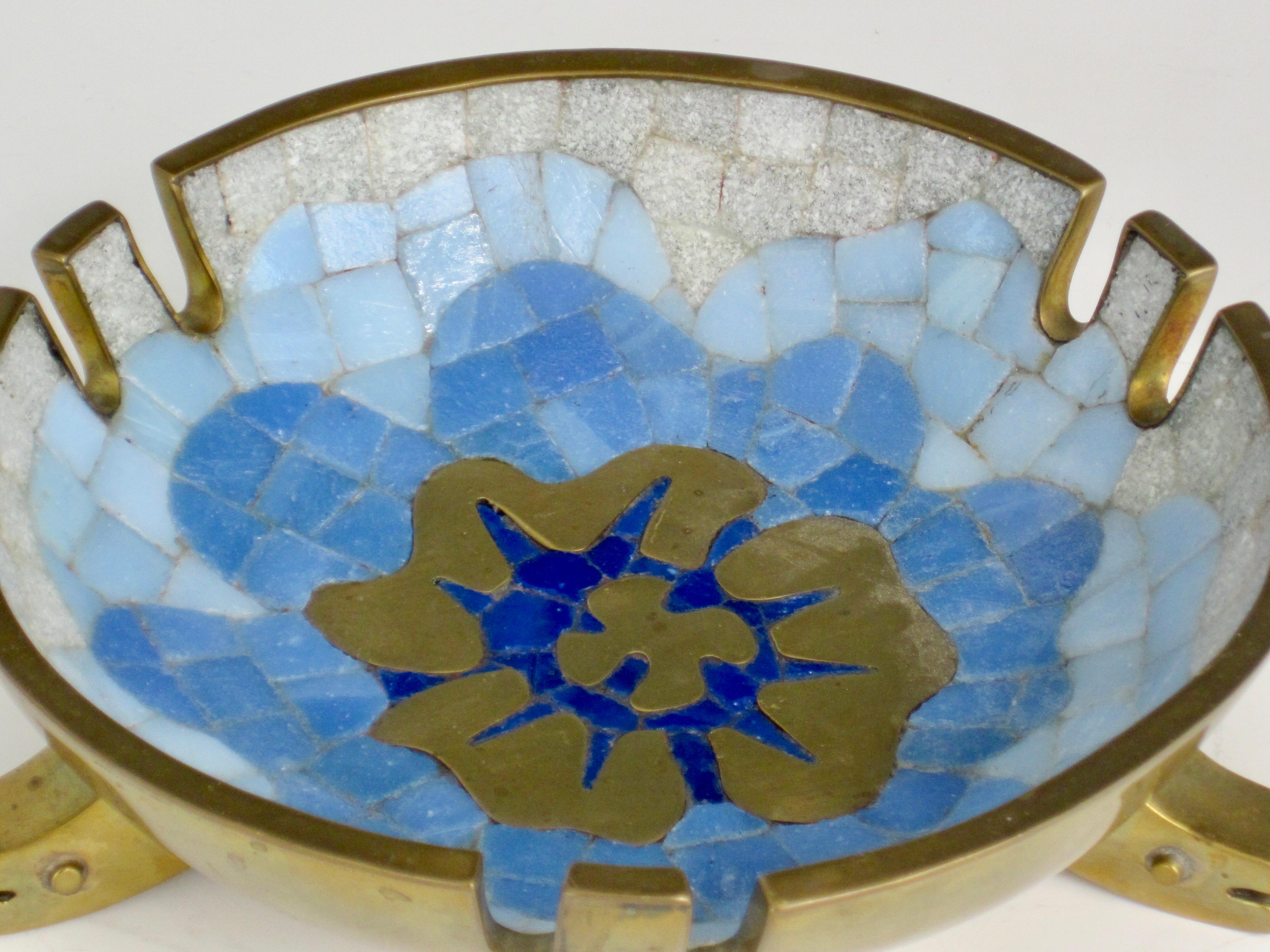 Hand-Crafted 1950s Salvador Teran Mosaic and Brass Ashtray