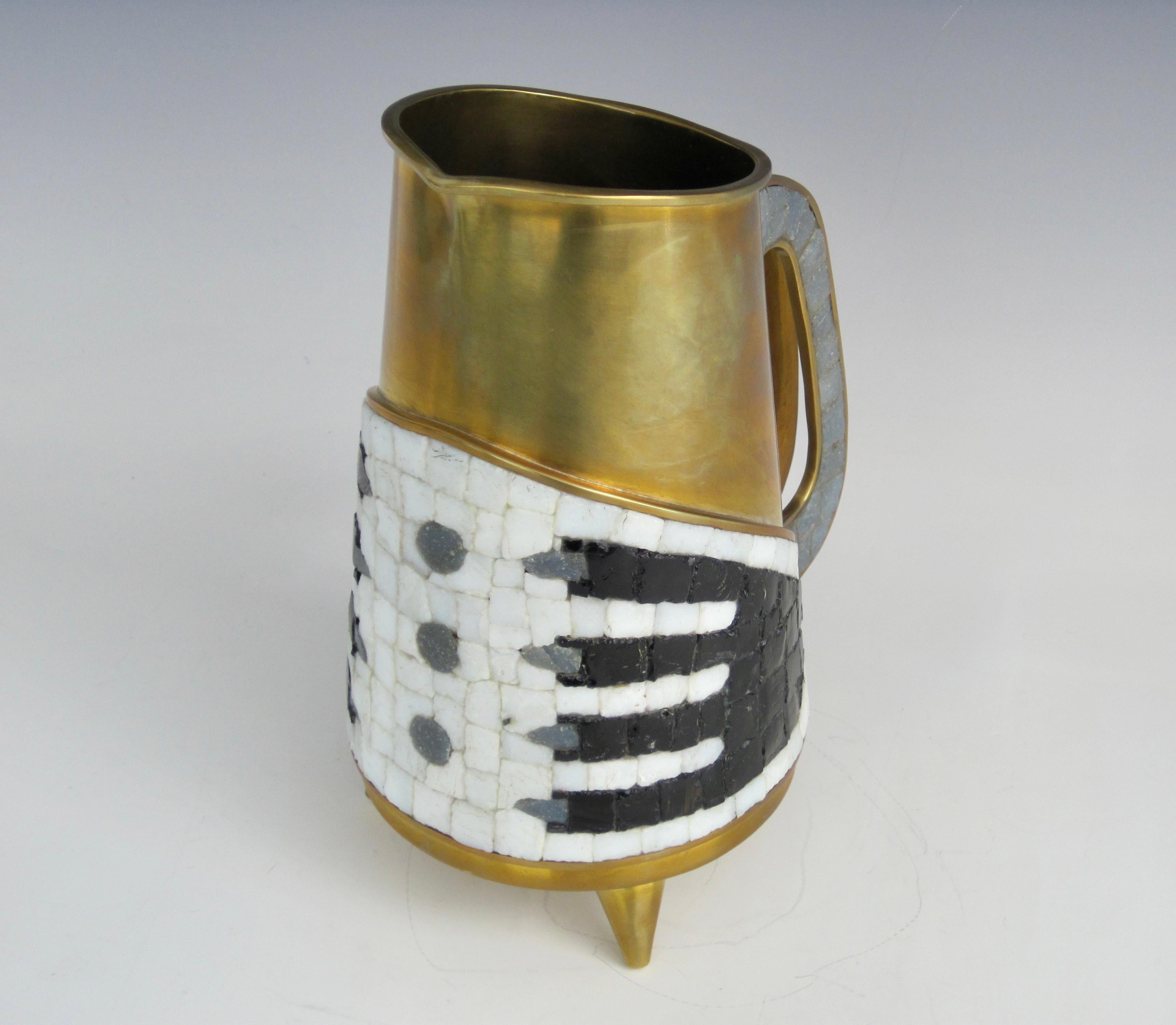 1950s Salvador Teran Mosaic and Brass Water Pitcher  For Sale 3