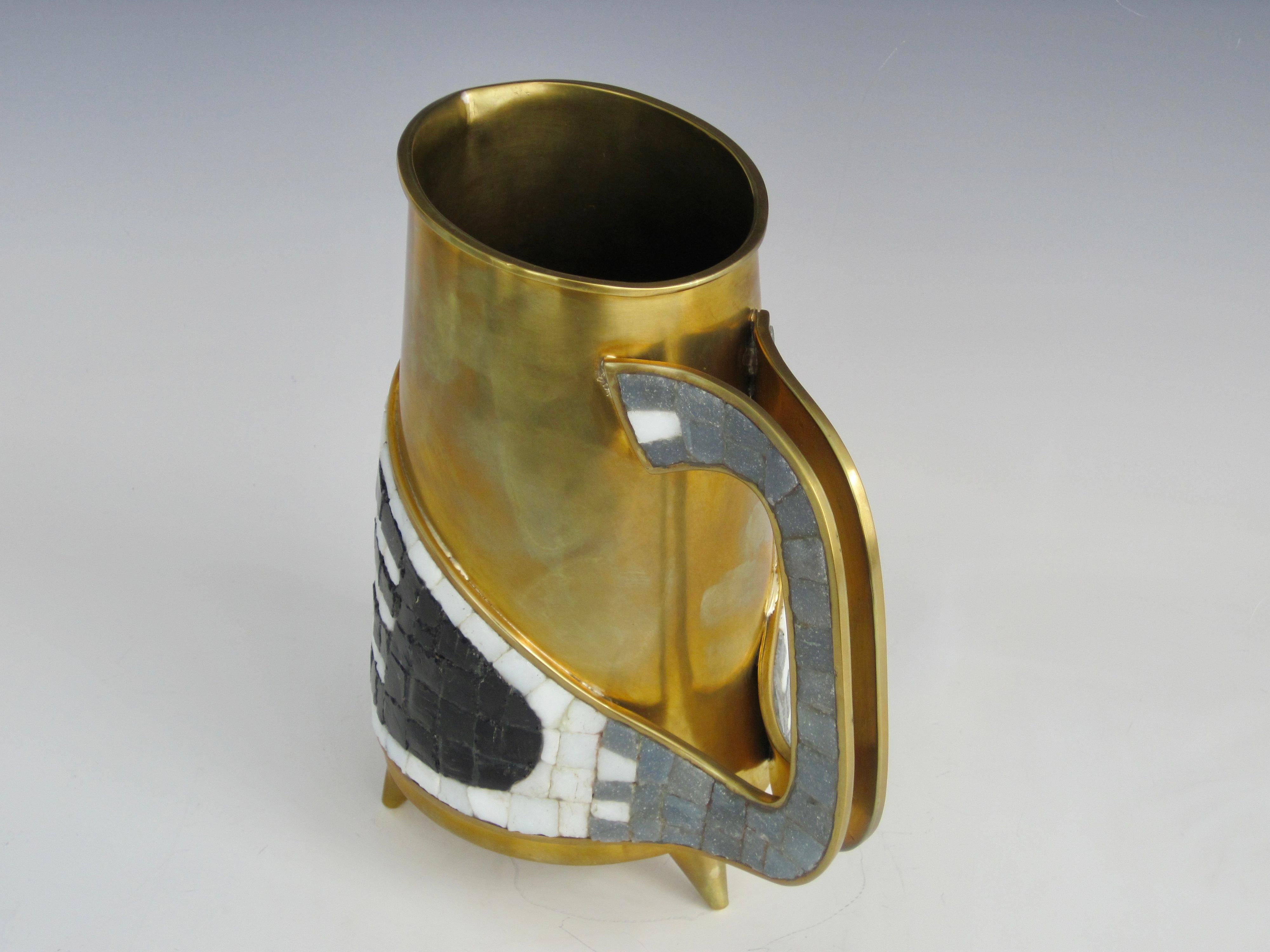 20th Century 1950s Salvador Teran Mosaic and Brass Water Pitcher  For Sale