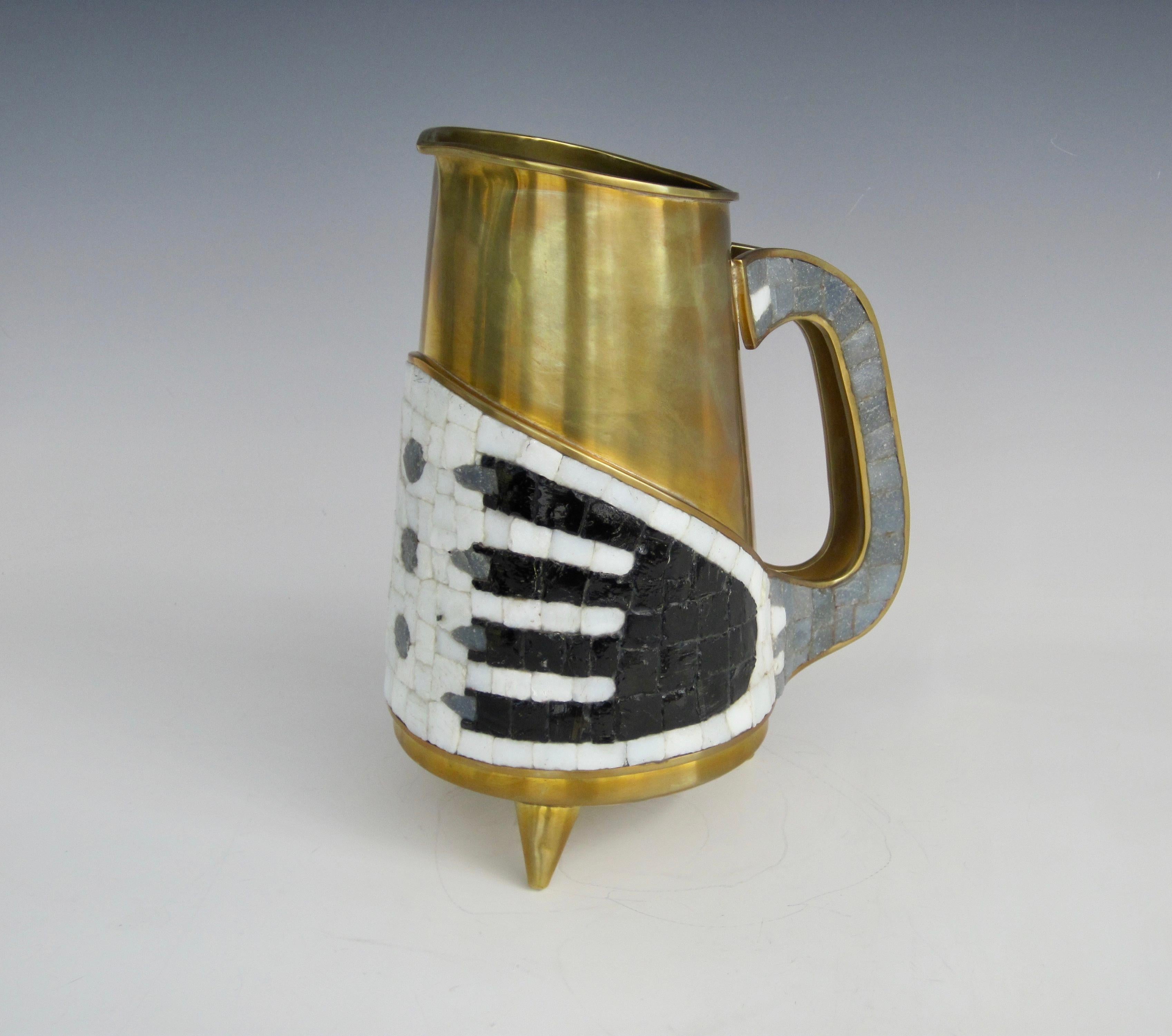 1950s Salvador Teran Mosaic and Brass Water Pitcher  For Sale 2
