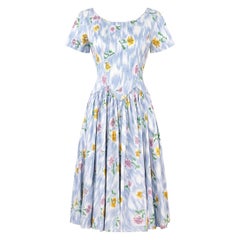 1950s Sambo Fashions Cotton Floral Print Dress With Full Skirt