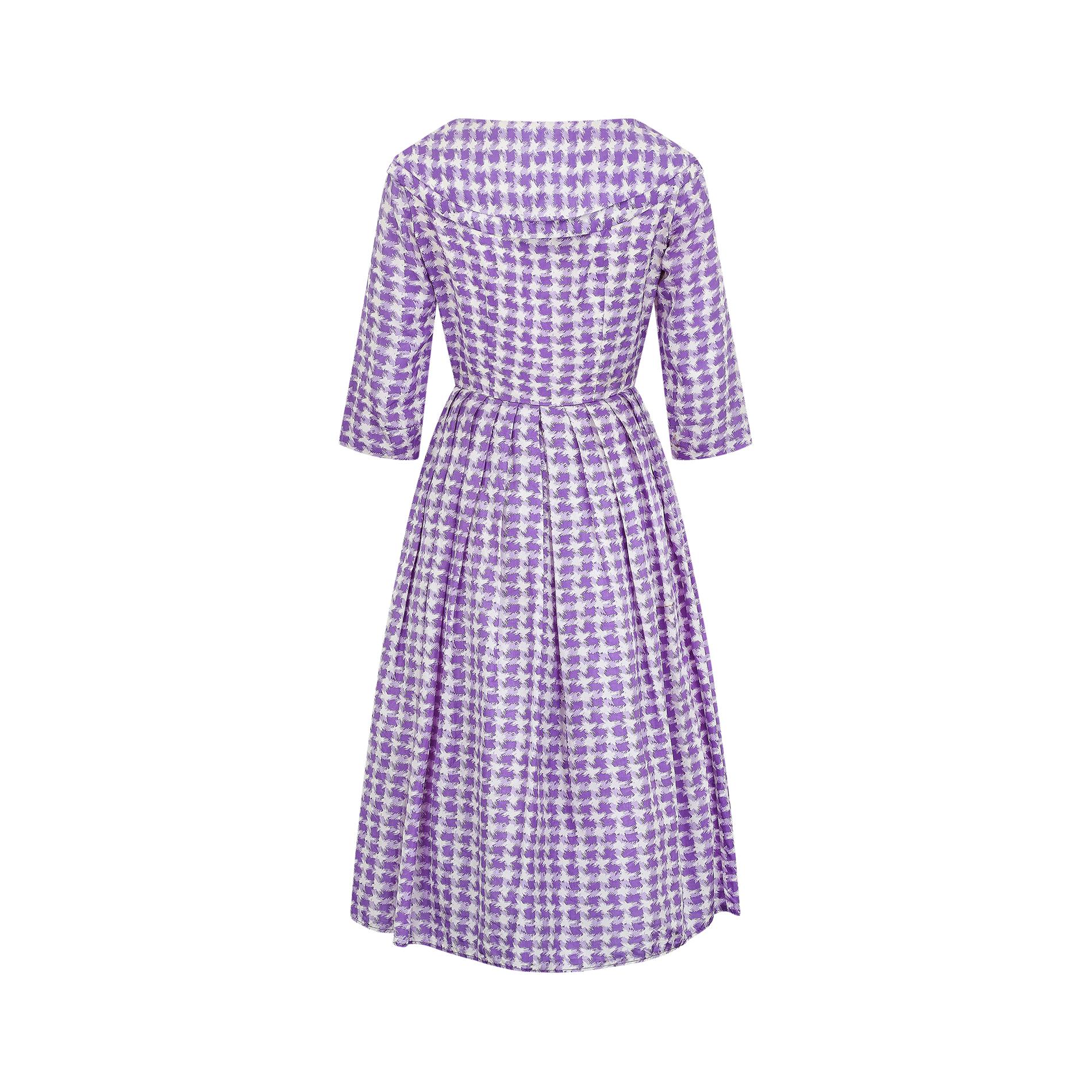 Women's 1950s Sambo Fashions Purple and White Silk Shirtwaister Dress For Sale