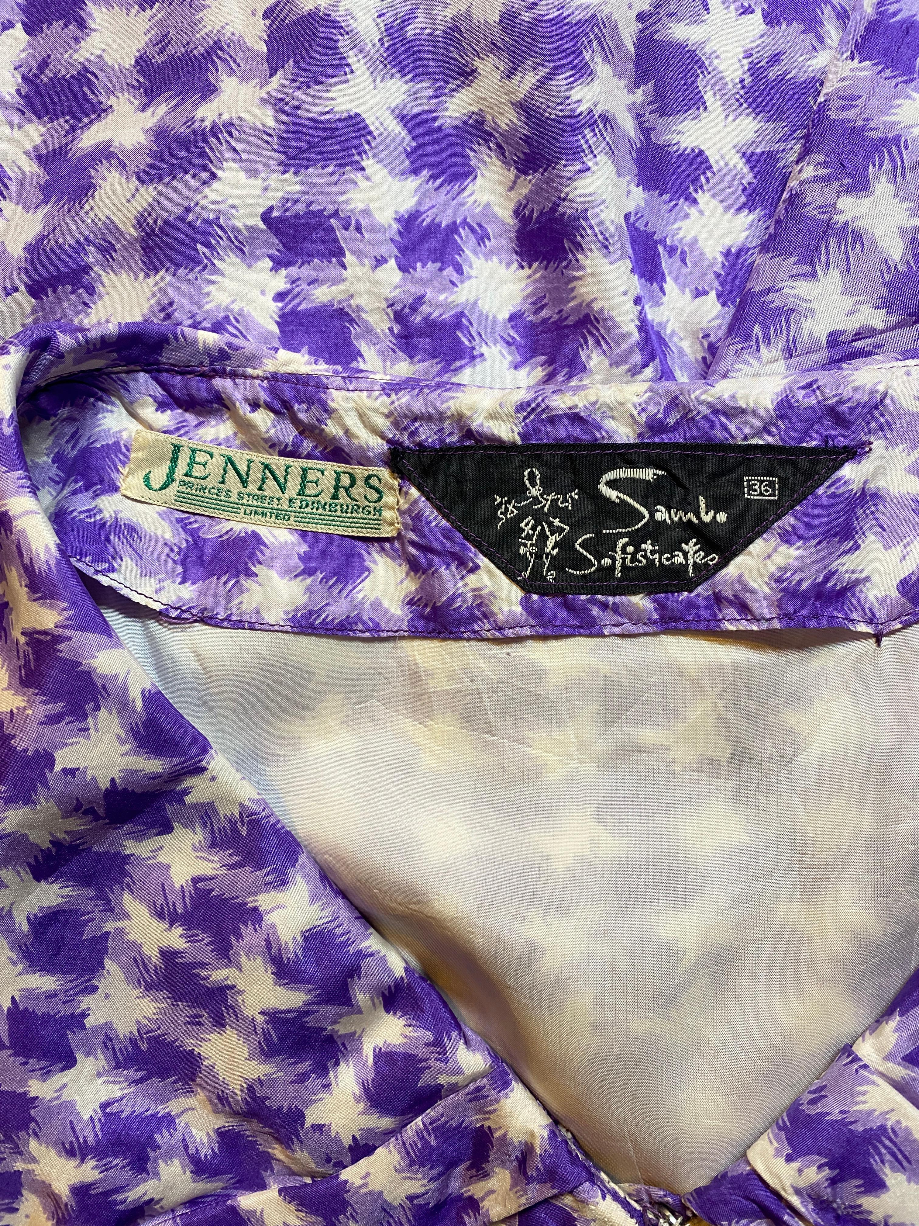 1950s Sambo Fashions Purple and White Silk Shirtwaister Dress For Sale 2