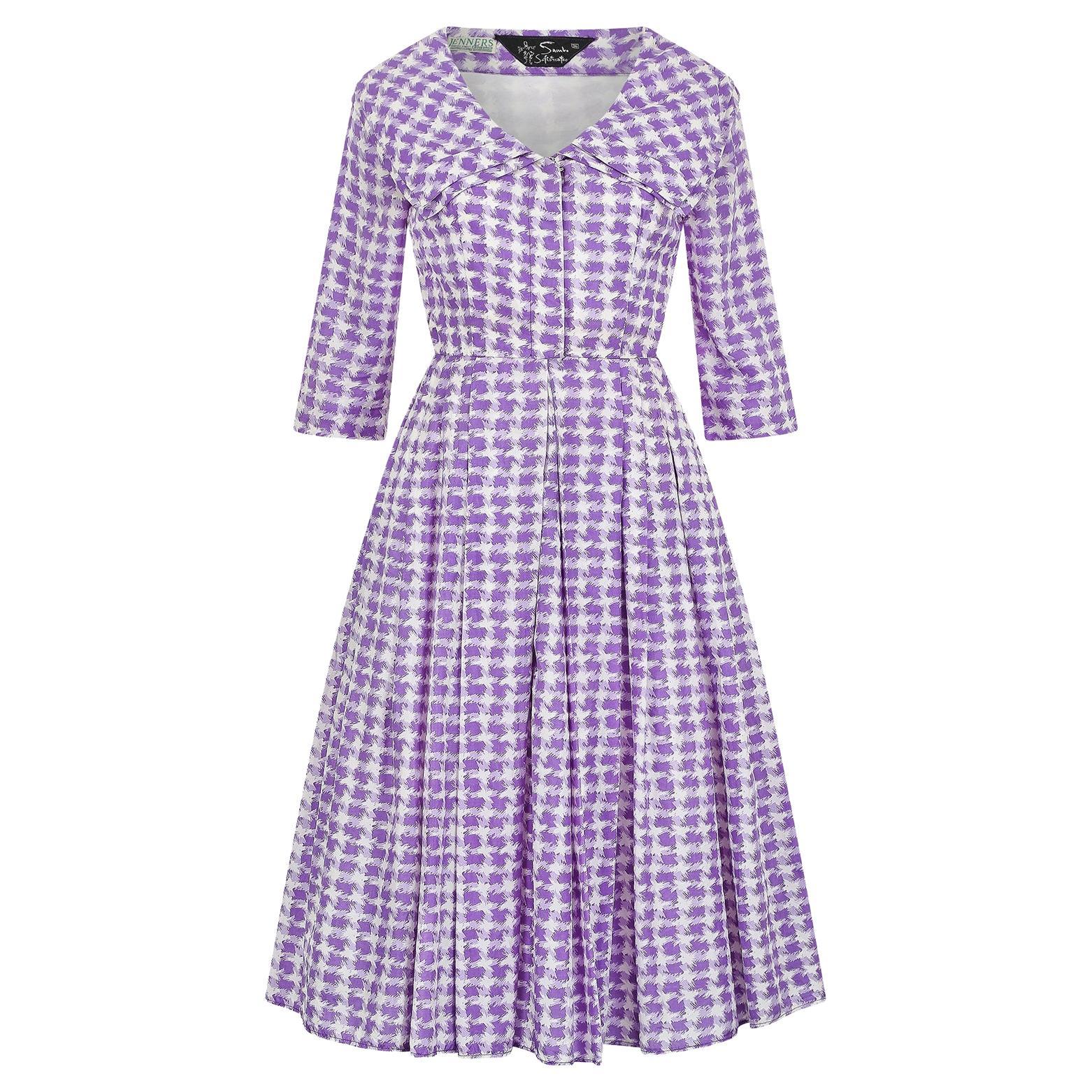 1950s Sambo Fashions Purple and White Silk Shirtwaister Dress For Sale
