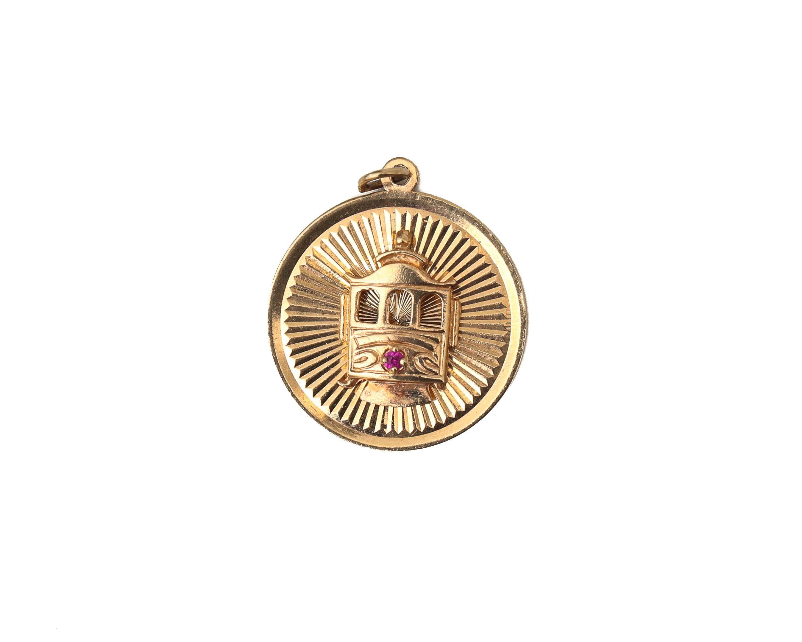 1950s San Francisco Cable Car Charm in 14 Karat Yellow Gold