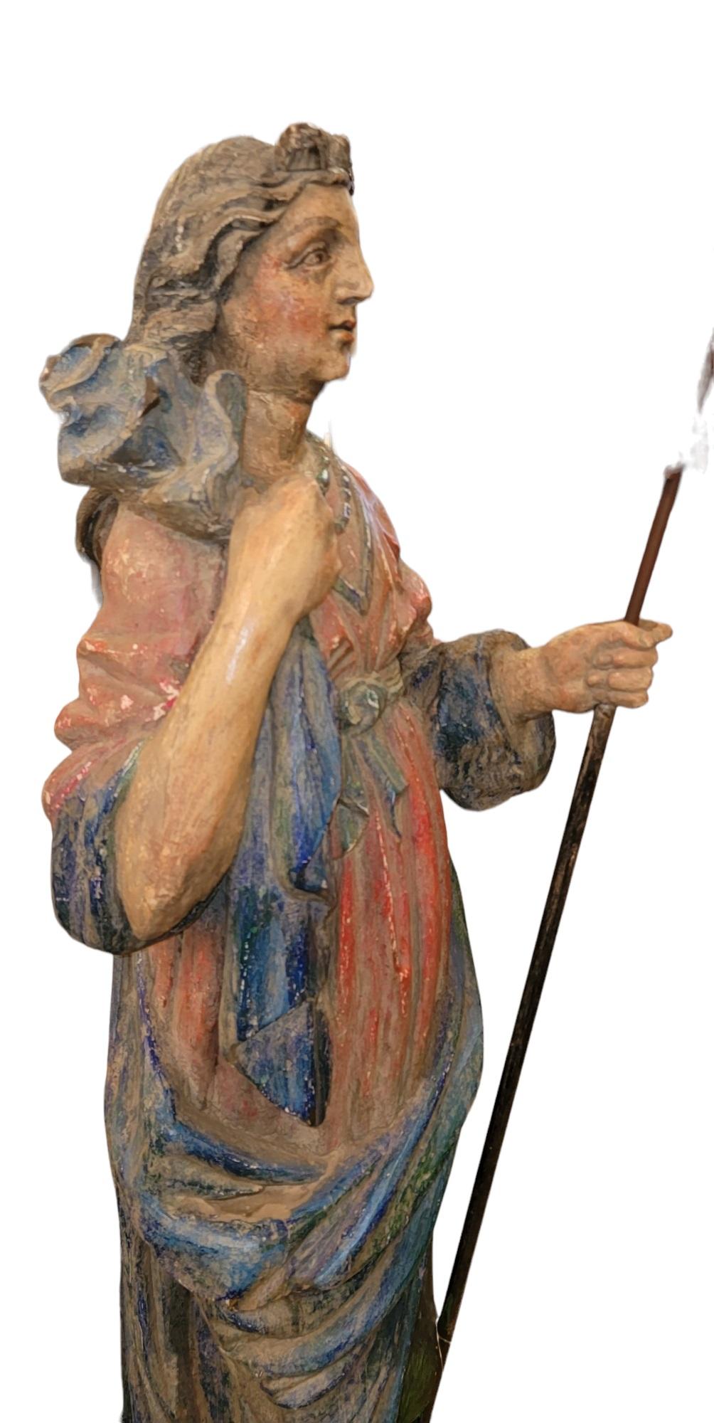 Italian 1950s Santo Jean Babtist Handmade Statue with Iron Staff For Sale