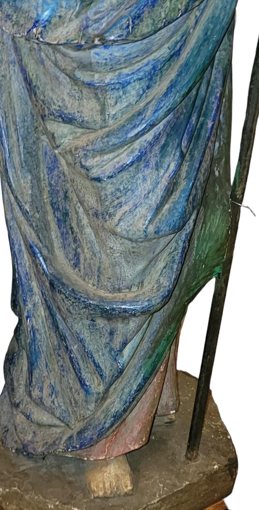 20th Century 1950s Santo Jean Babtist Handmade Statue with Iron Staff For Sale