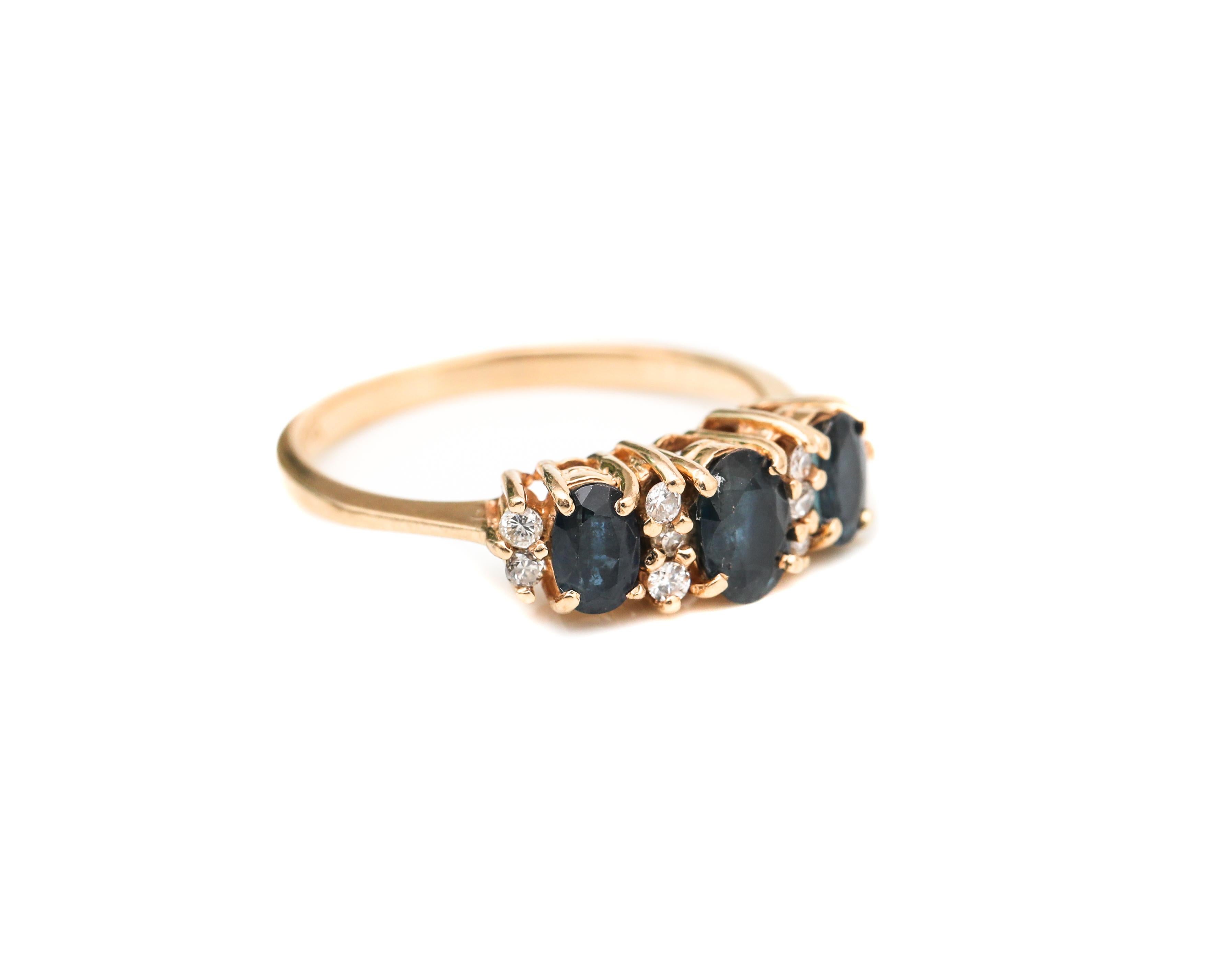 Retro 1950s Sapphire and Diamond Ring in 14 Karat Gold For Sale