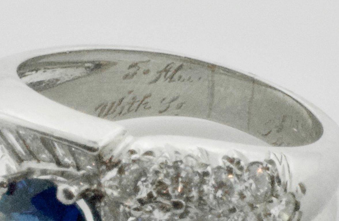 Round Cut 1950s Sapphire and Diamond Ring in Platinum 