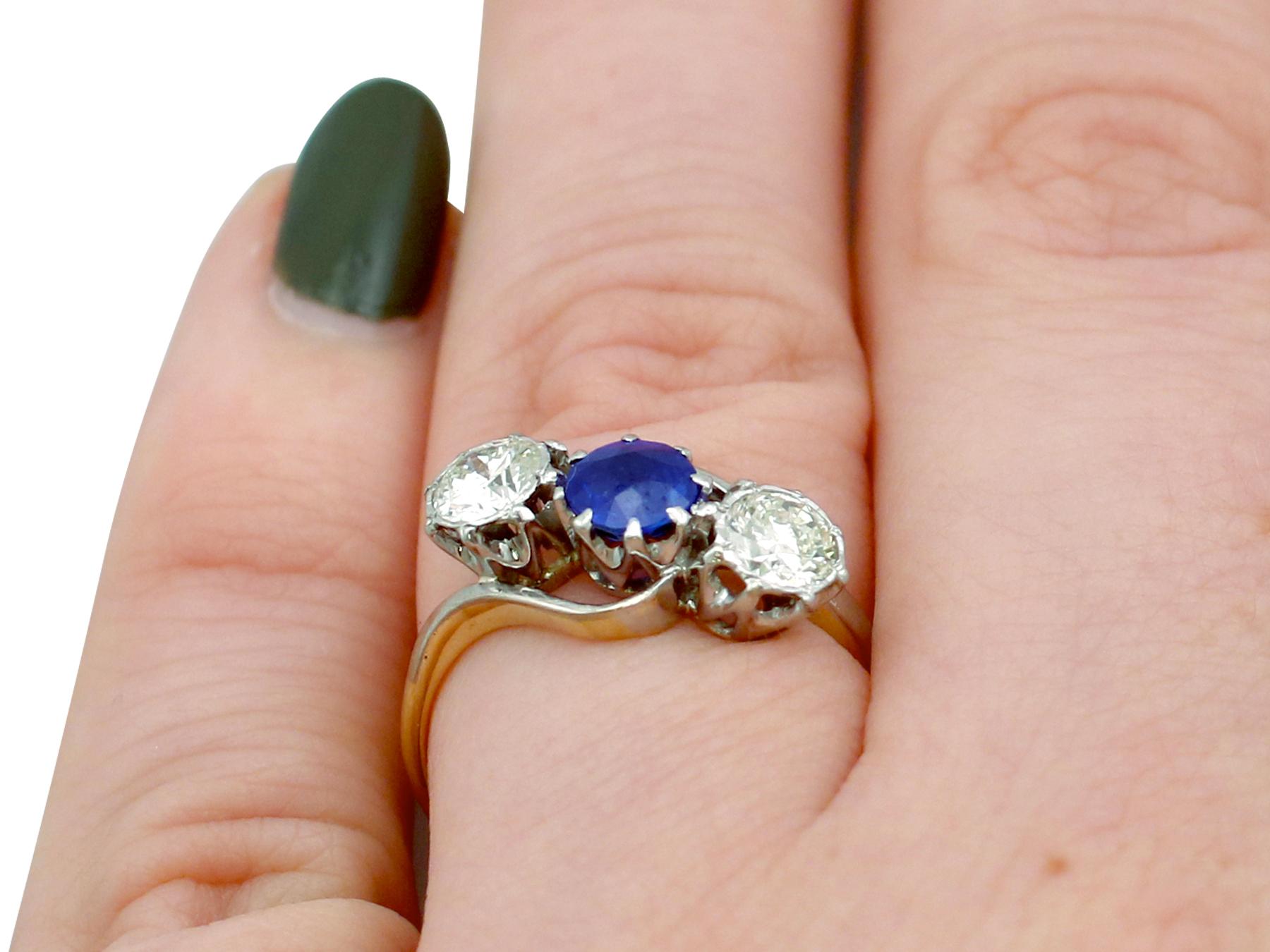 Women's 1950s Sapphire and Diamond Yellow Gold Trilogy Ring