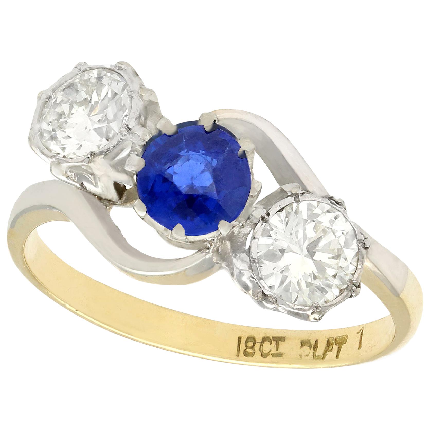 1950s Sapphire and Diamond Yellow Gold Trilogy Ring
