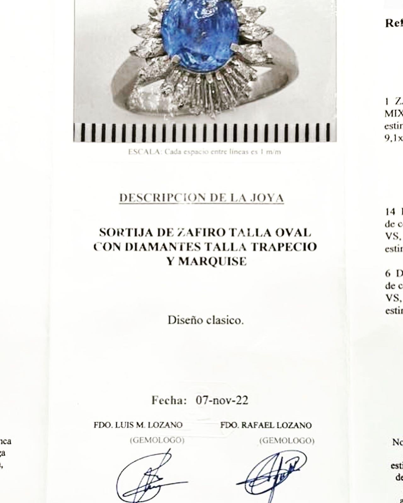 1950s, Sapphire and Diamonds Halo 900m Platinum Cluster Engagement Cocktail Ring 9