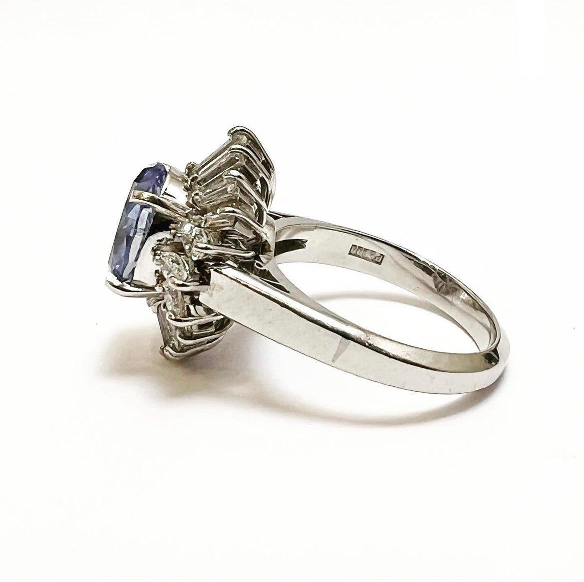 Modern 1950s, Sapphire and Diamonds Halo 900m Platinum Cluster Engagement Cocktail Ring