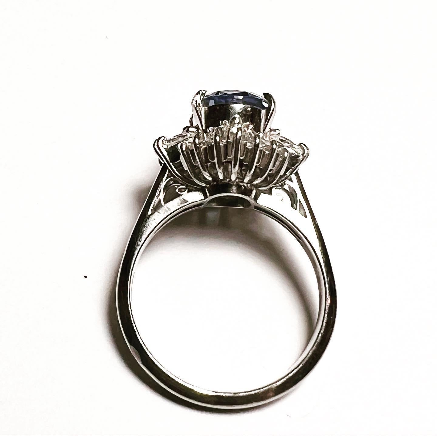 Oval Cut 1950s, Sapphire and Diamonds Halo 900m Platinum Cluster Engagement Cocktail Ring