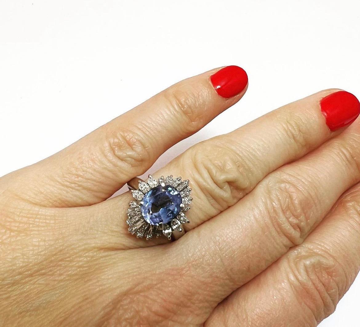 Women's or Men's 1950s, Sapphire and Diamonds Halo 900m Platinum Cluster Engagement Cocktail Ring