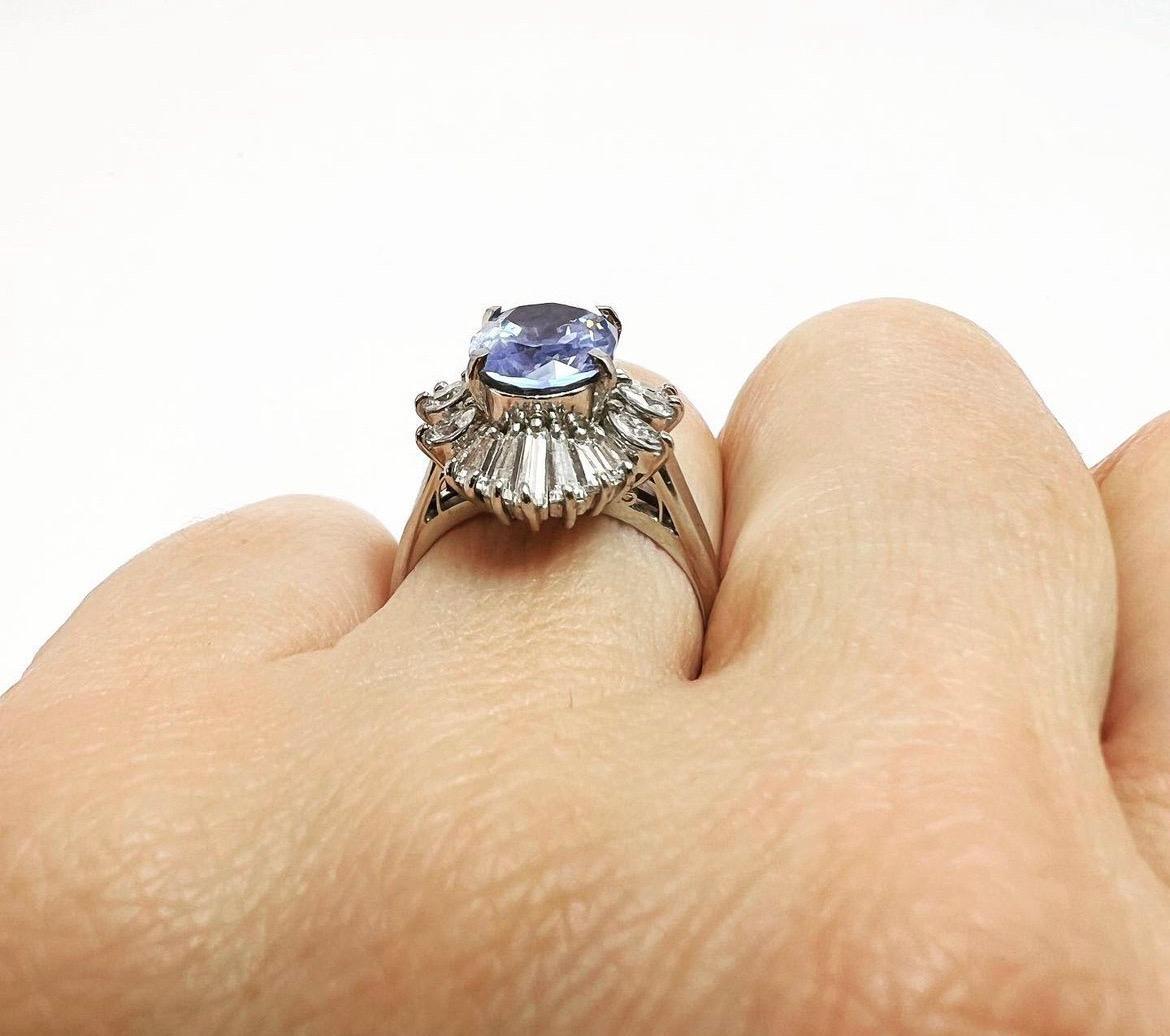 1950s, Sapphire and Diamonds Halo 900m Platinum Cluster Engagement Cocktail Ring 1