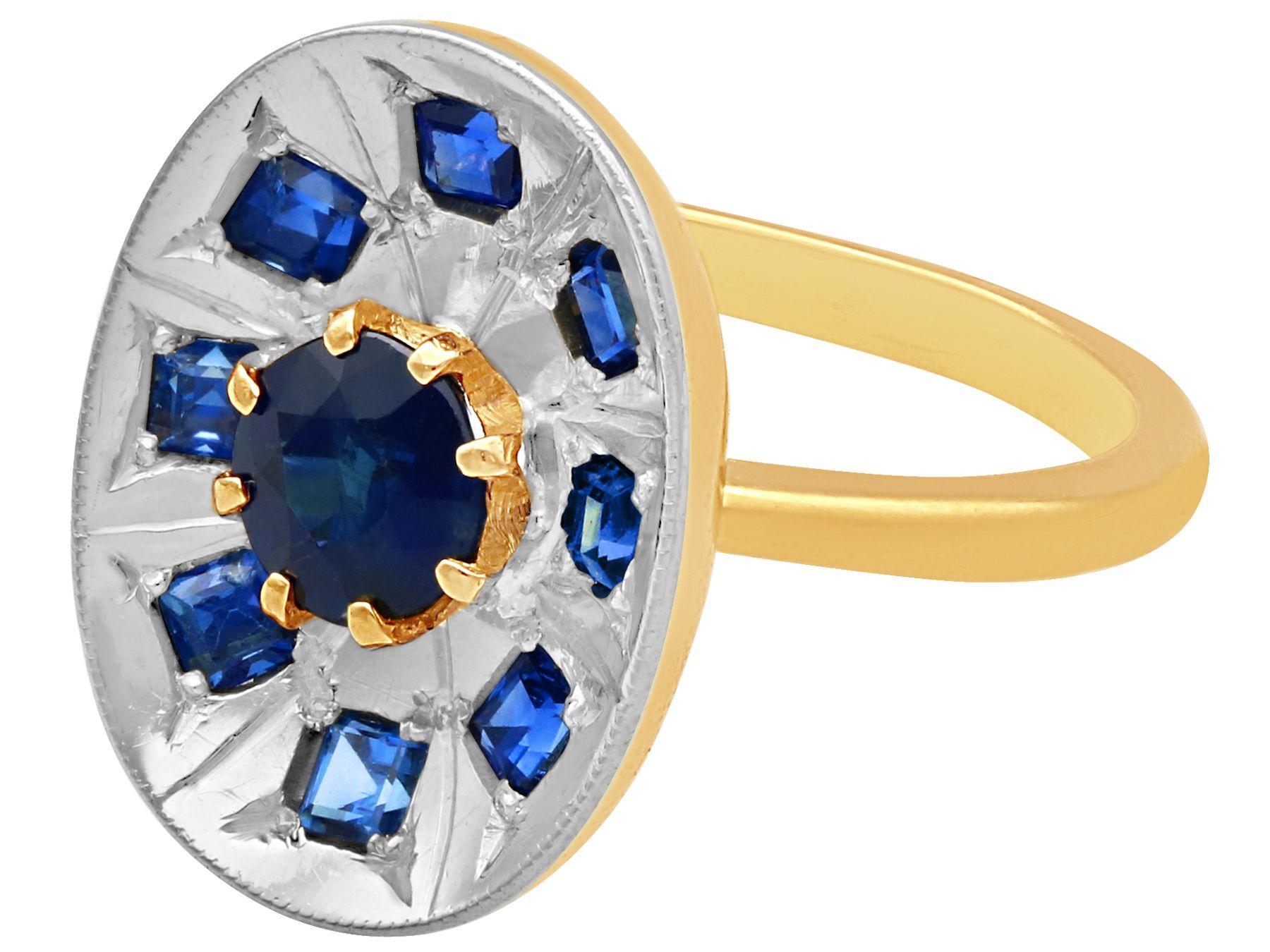 Round Cut 1950s Sapphire and Yellow Gold Cocktail Ring For Sale