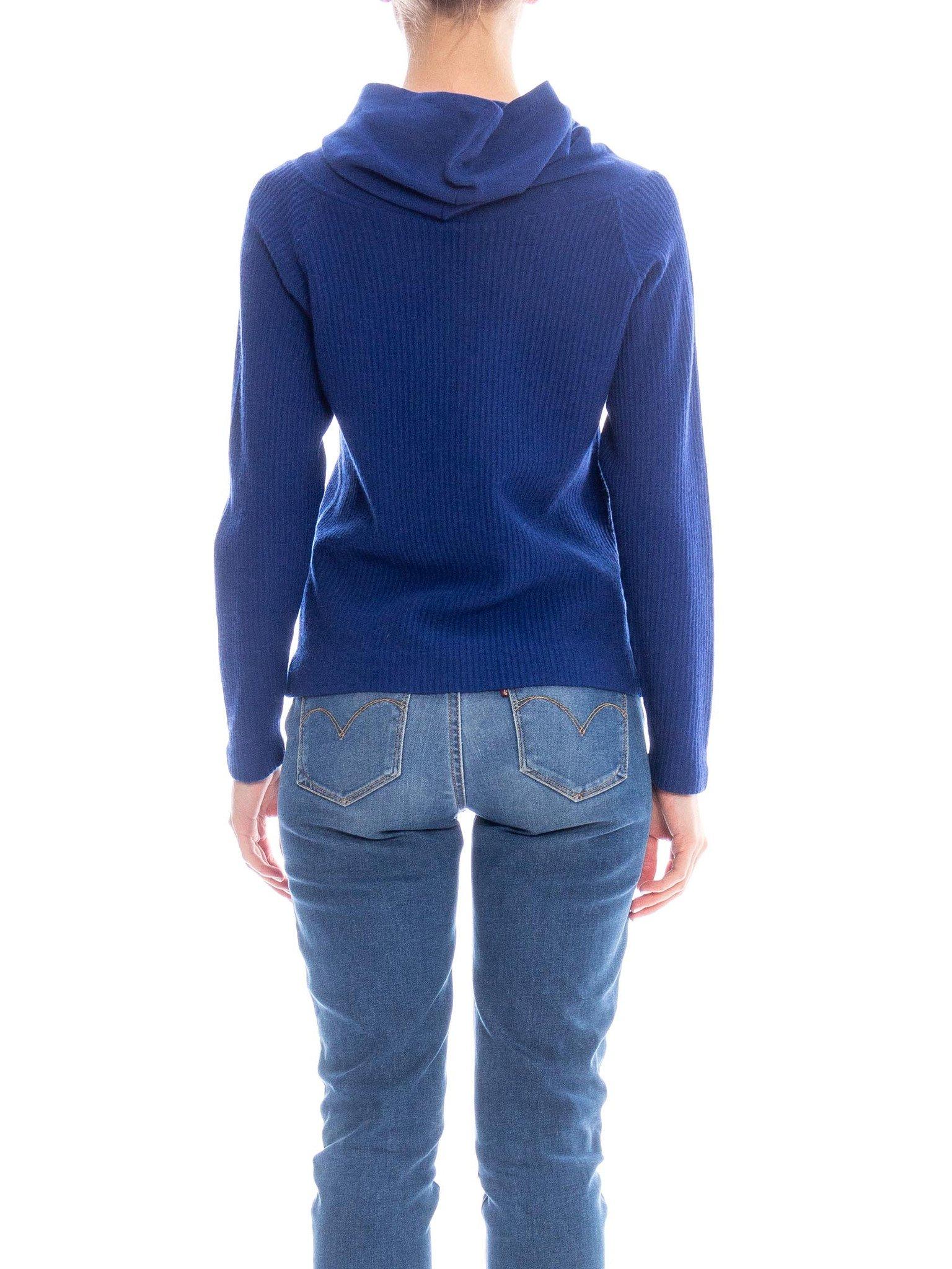 1950S Sapphire Blue  Wool Ribbed Hooded Sweater 2