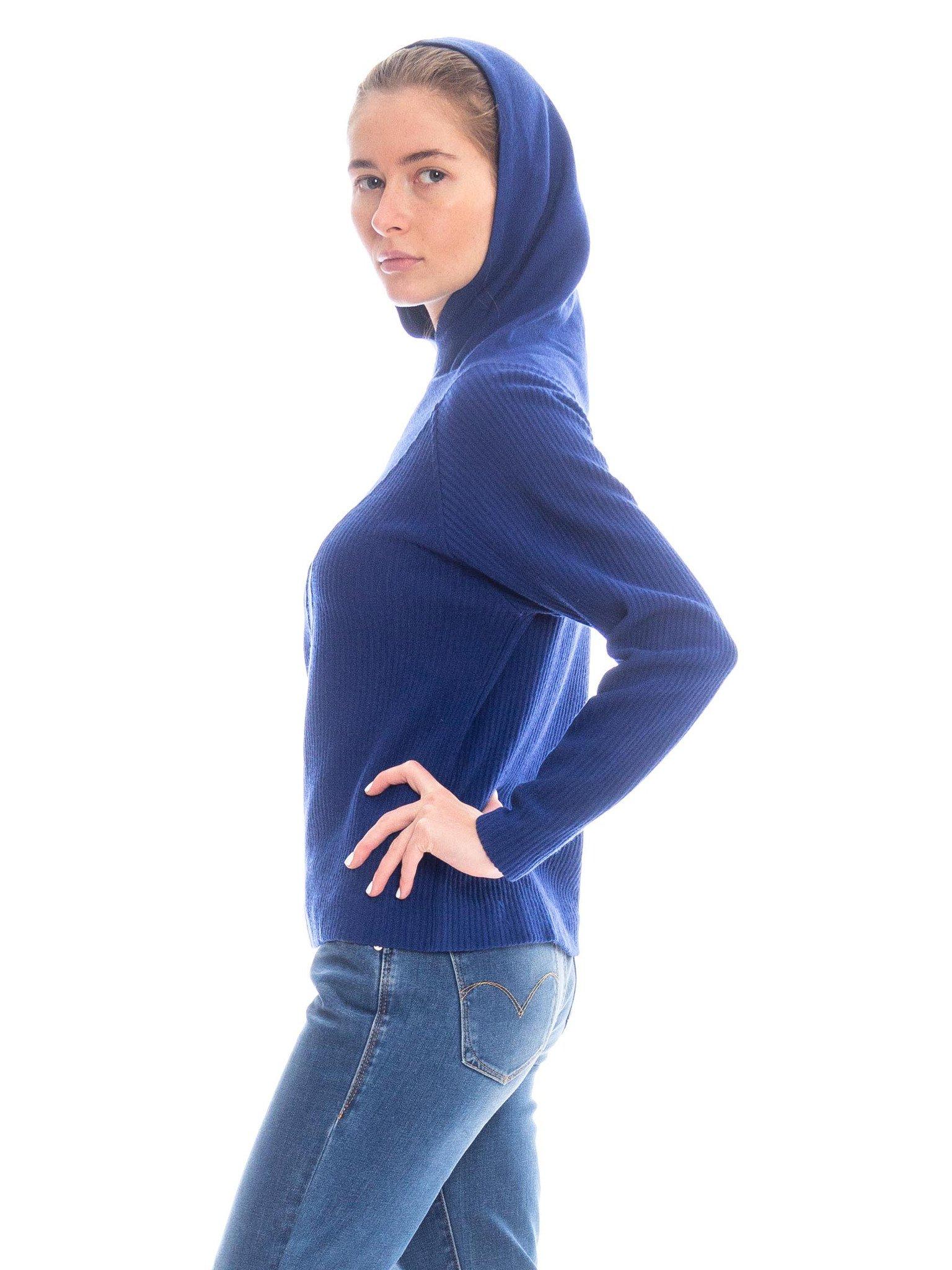 1950S Sapphire Blue  Wool Ribbed Hooded Sweater 1